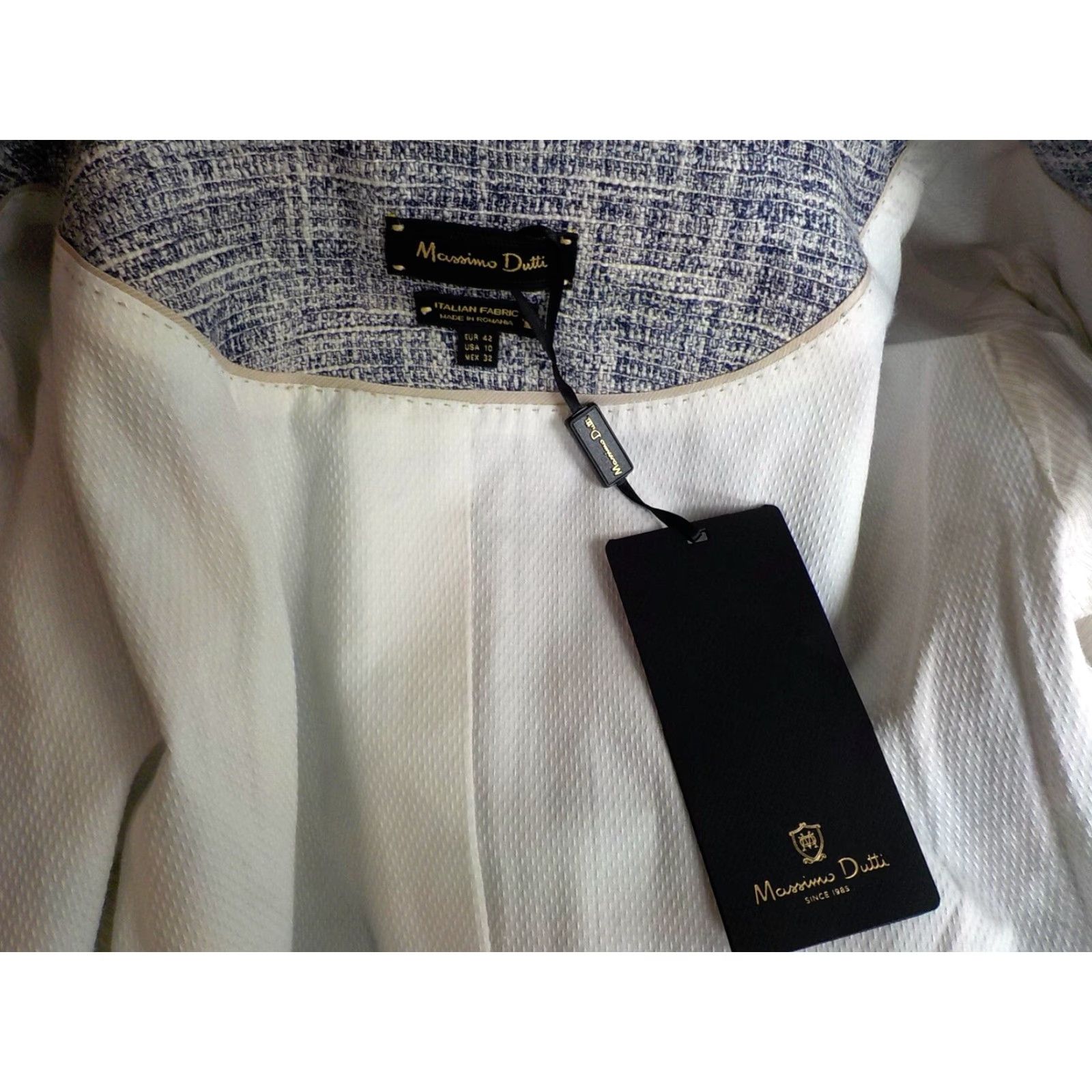 Massimo Dutti MASSIMO DUTTI Blazer Shirt Jacket - Full Zip Front Textured Short Blue/Ivory - SZ 10 - NWT - Womens Size 32" / US 10 / IT 46 - 6 Thumbnail