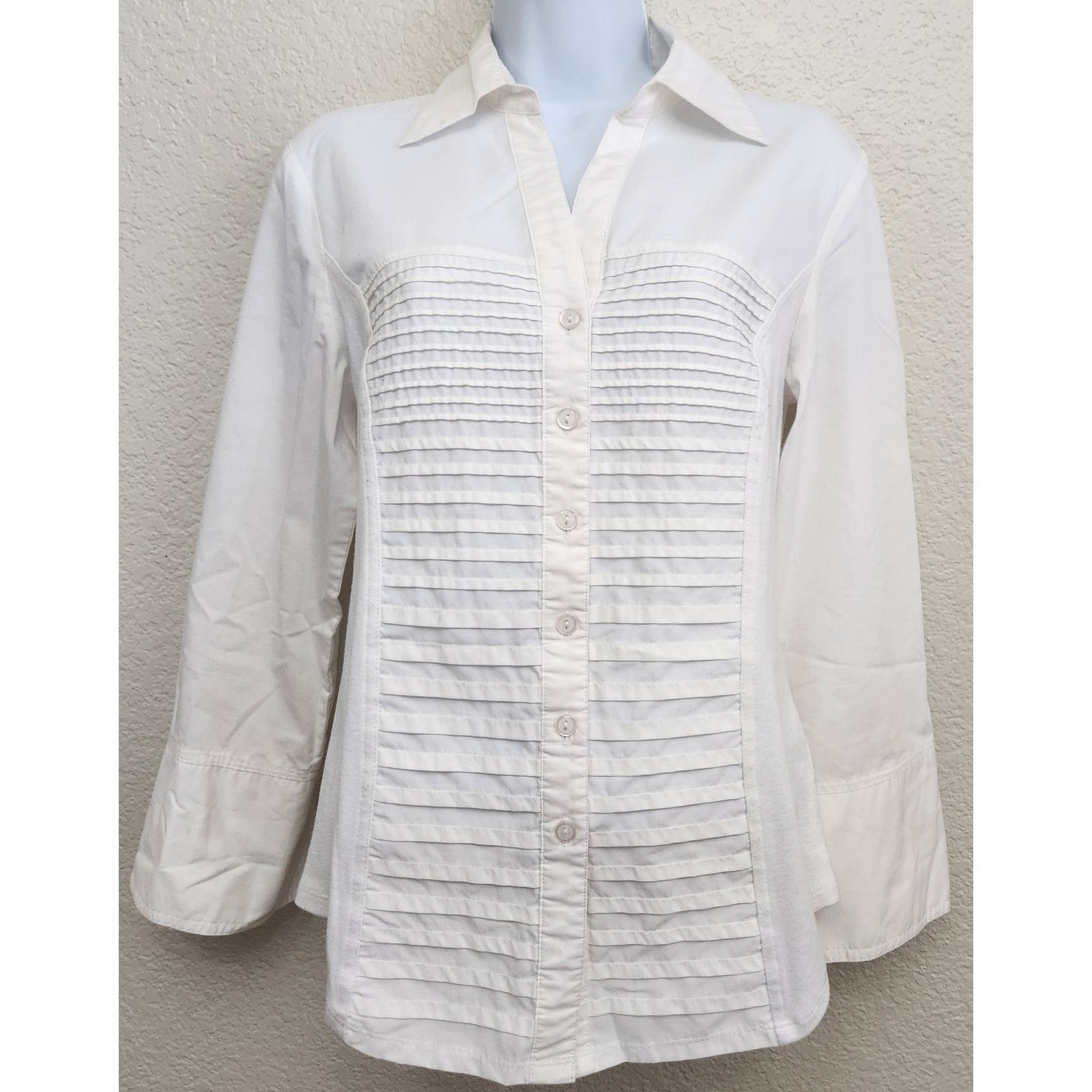 Other NY Collection White Tuxedo Pleated Button Up Top Medium Size M / US 6-8 / IT 42-44 - 1 Thumbnail