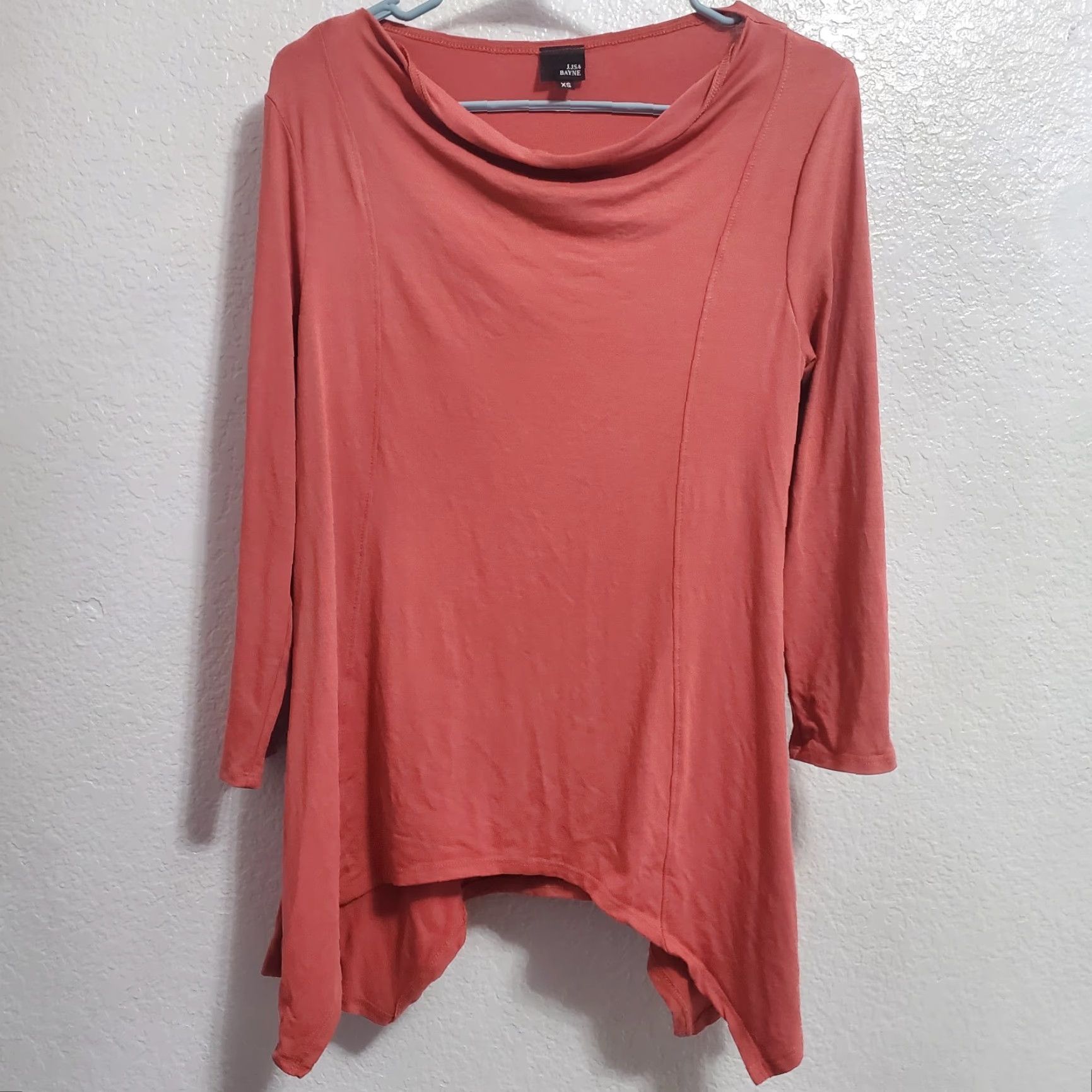 Vintage VINTAGE Lisa Bayne Womens Tunic Top XS Dusty Rose 3/4 Sleeve Asymmetrical Hem Lagenlook Blouse Bohemian Minimalist Shirt Womens XS Rose dusted Size XS / US 0-2 / IT 36-38 - 2 Thumbnail