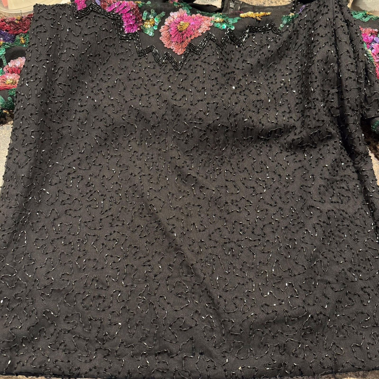 Other Vintage Laurence Kazar Dress Sequin Beaded Floral Medium Size M / US 6-8 / IT 42-44 - 7 Thumbnail