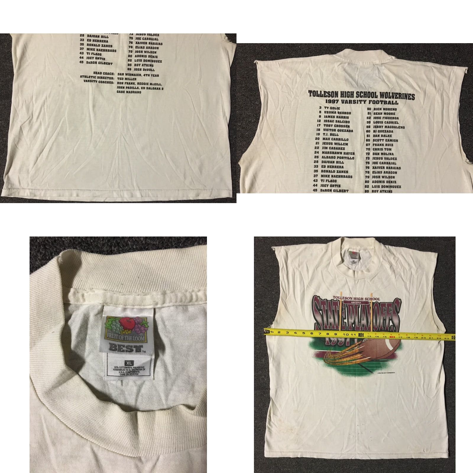 Fruit Of The Loom VINTAGE Tolleson High School Football State Playoffs Faded Distressed XL T-Shirt Men White 90s Grunge Shirt Size US XL / EU 56 / 4 - 8 Thumbnail