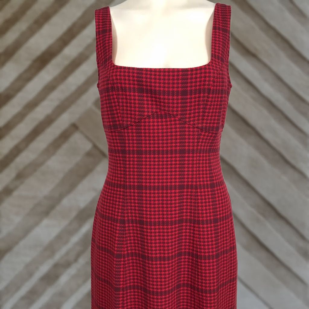 Vintage PILCRO WOMEN'S Dress Sleeveless Square Neck Red Plaid Midi 6, Shirt? Size M / US 6-8 / IT 42-44 - 1 Thumbnail
