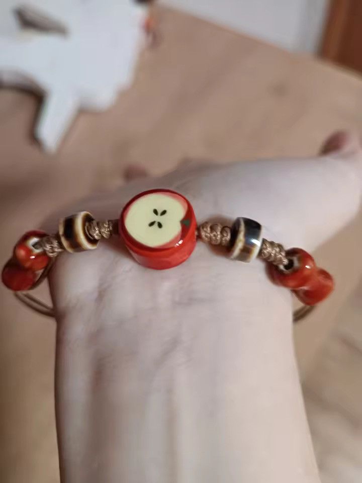 Jewelry Handmade Apple Ceramic Bracelet Adjustable Woven Cord Size ONE SIZE - 1 Thumbnail