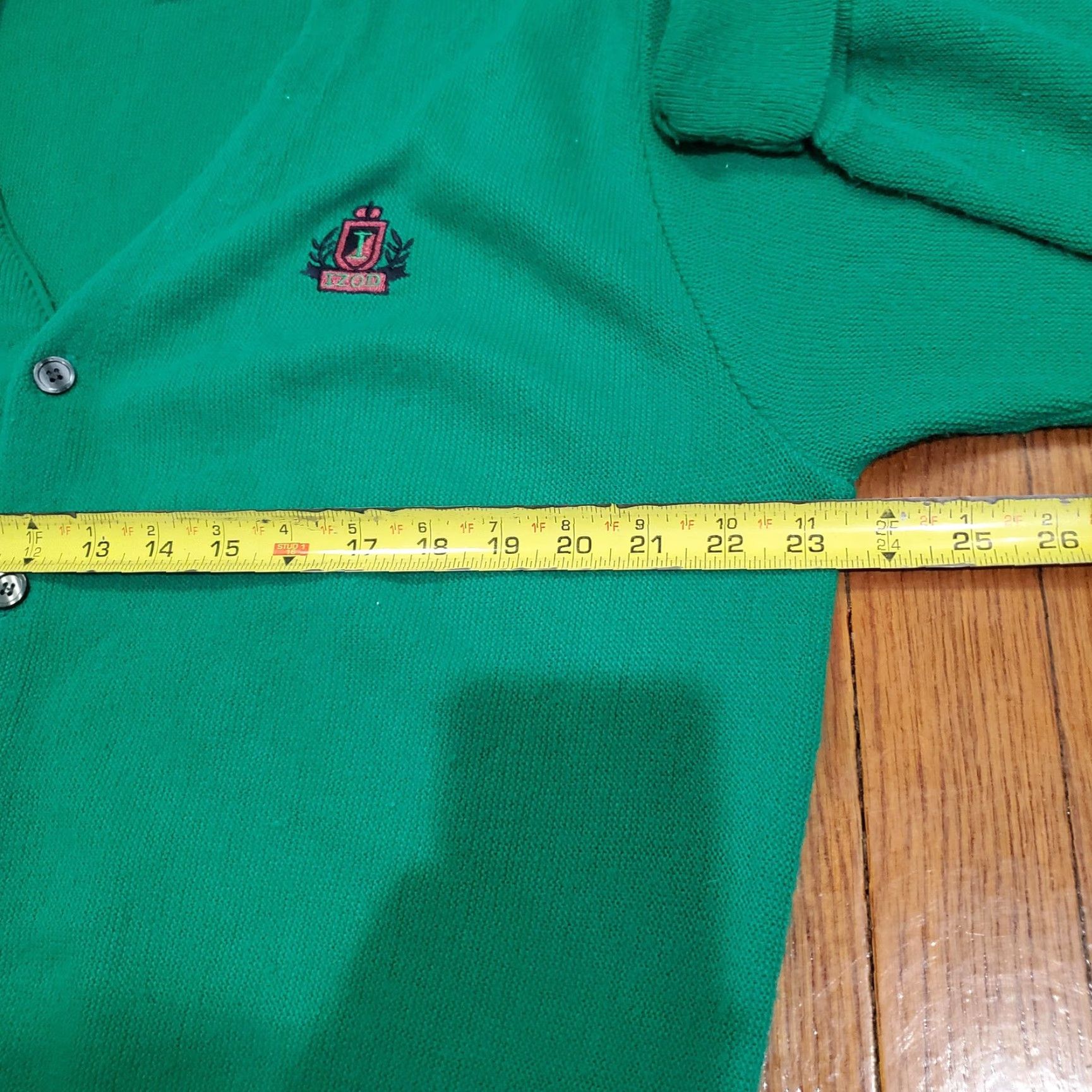 Izod VINTAGE Izod Cardigan Sweater Mens Large Green Acrylic Button Front Knit Crest 80s Size US L / EU 52-54 / 3 - 6 Thumbnail
