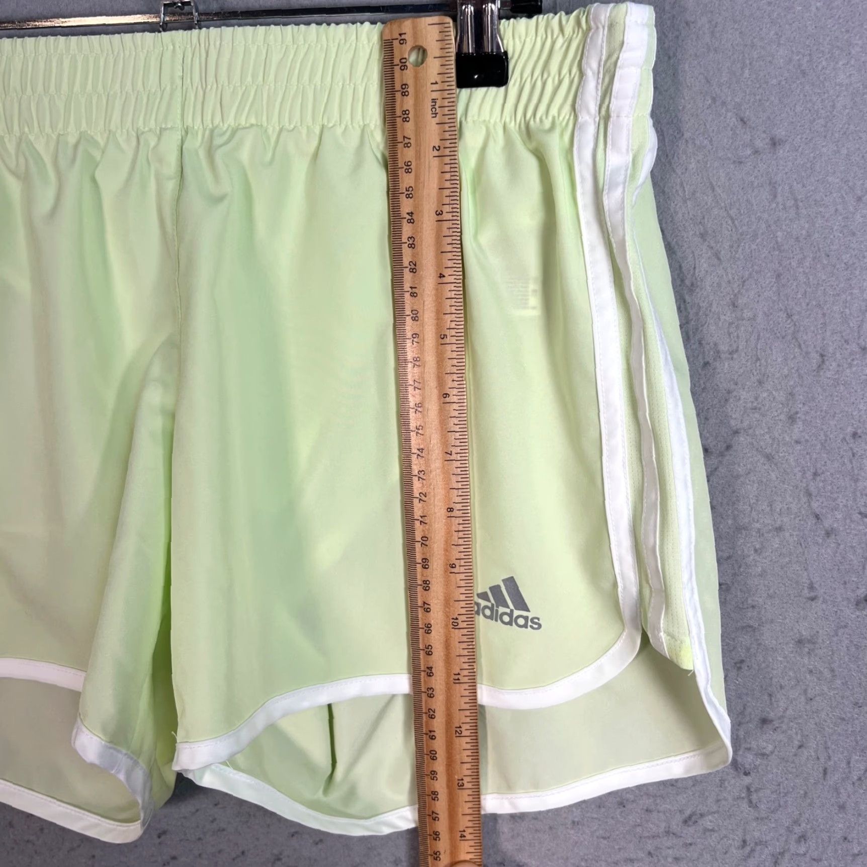 Adidas Adidas Womens Medium Lime Green Running Shorts W/ White Trim - Athletic, Activewear, 30 in Waist, Drawstring, Polyester, Regular, Inseam 4 in, Sports Size 32" / US 10 / IT 46 - 6 Thumbnail