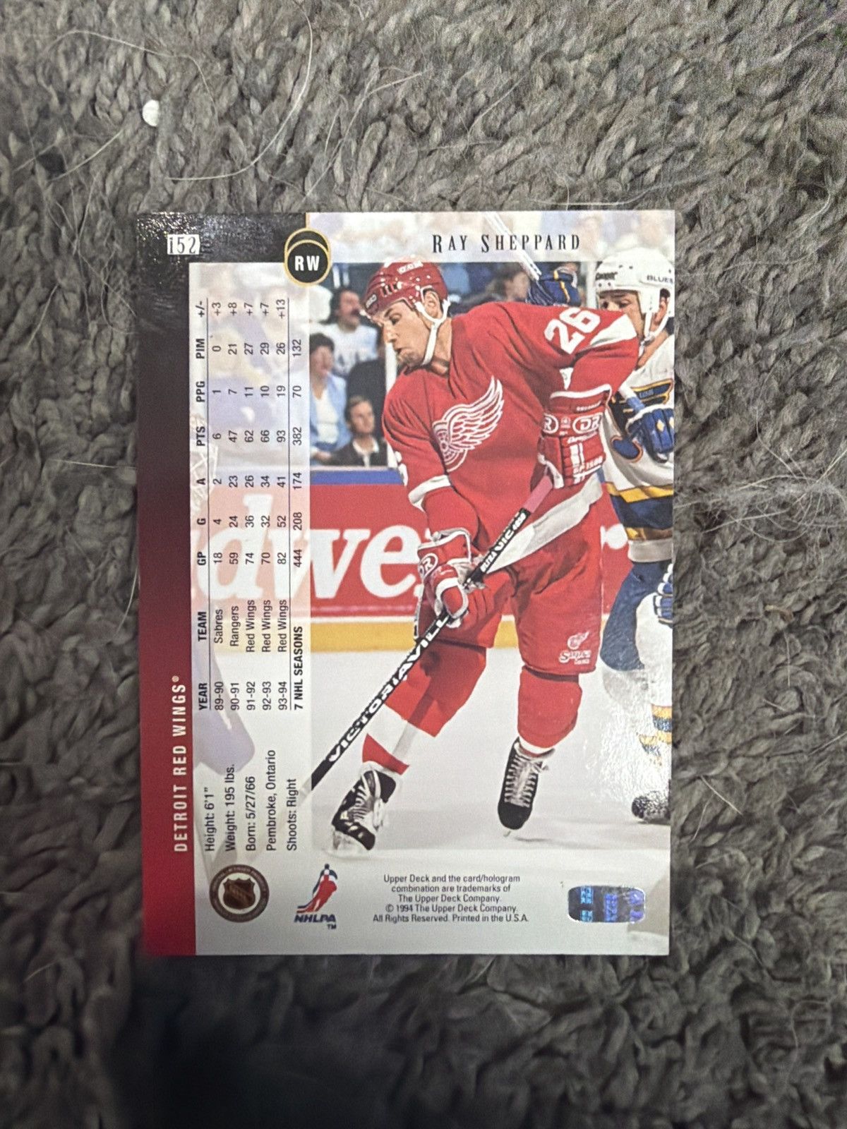 NHL 1994 Upper Deck #152 Ray Sheppard Card Size ONE SIZE - 2 Thumbnail
