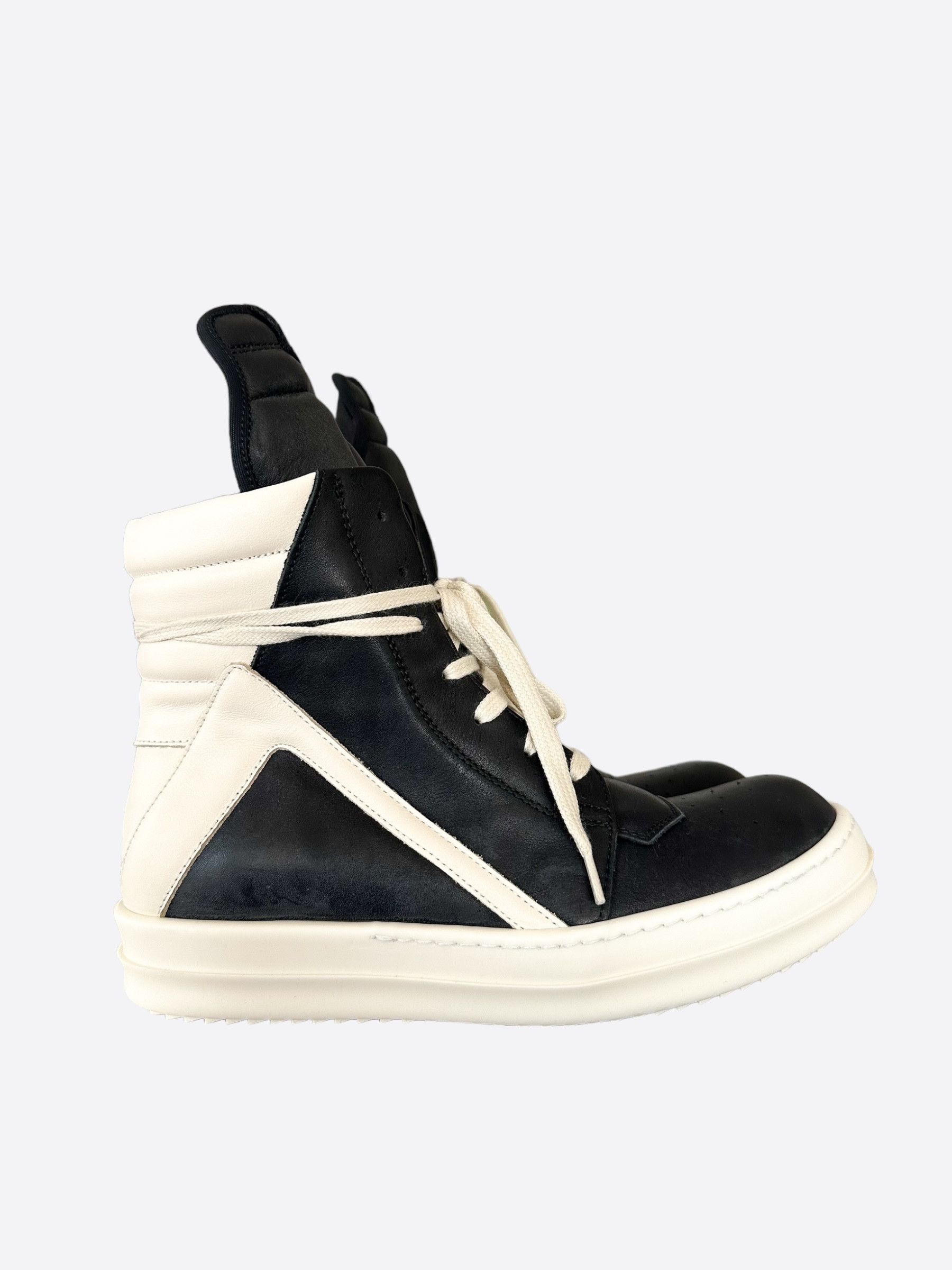 image of Rick Owens Black & White Women's Geobaskets Shoes (Size 8)