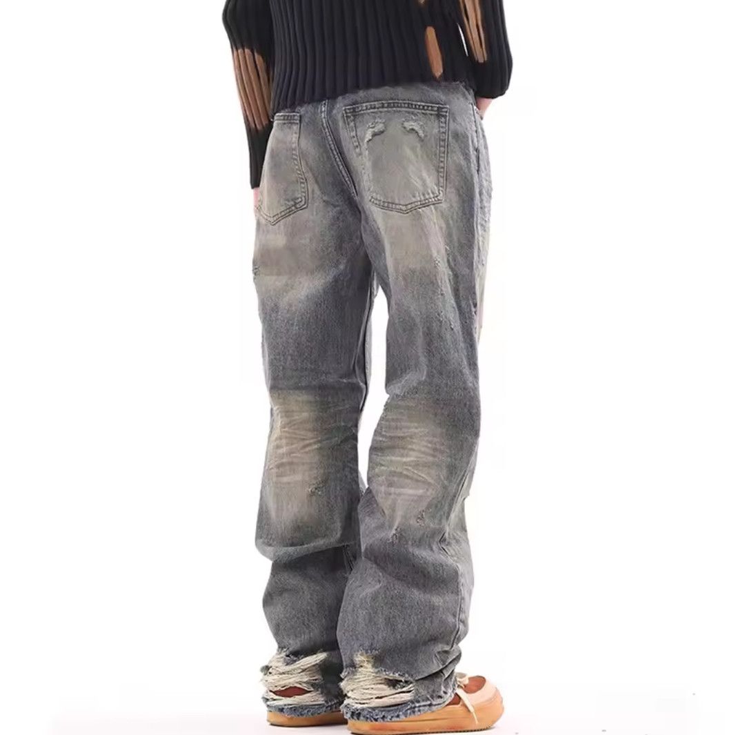 Japanese Brand × Jean Heavy Dirty Dye Scrub Destroyed Straight Loose Jeans Size US 32 / EU 48 - 2 Thumbnail