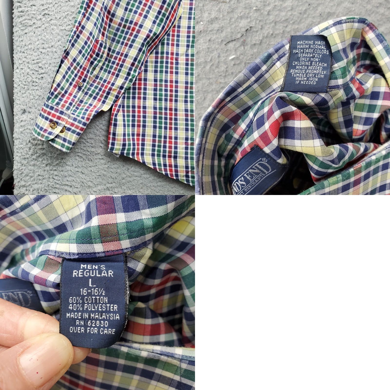 Lands' End Lands' End Dress Shirt Mens Large Multi Checkered Long Sleeve Pocket Button Down Size 42R - 8 Thumbnail