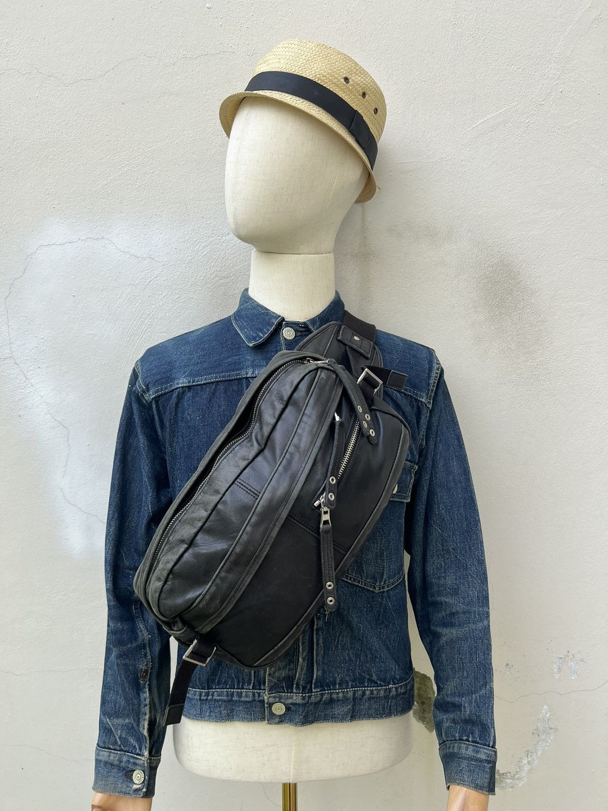 image of Vintage Masterpiece Japan Patina Black Leather Bag, Men's