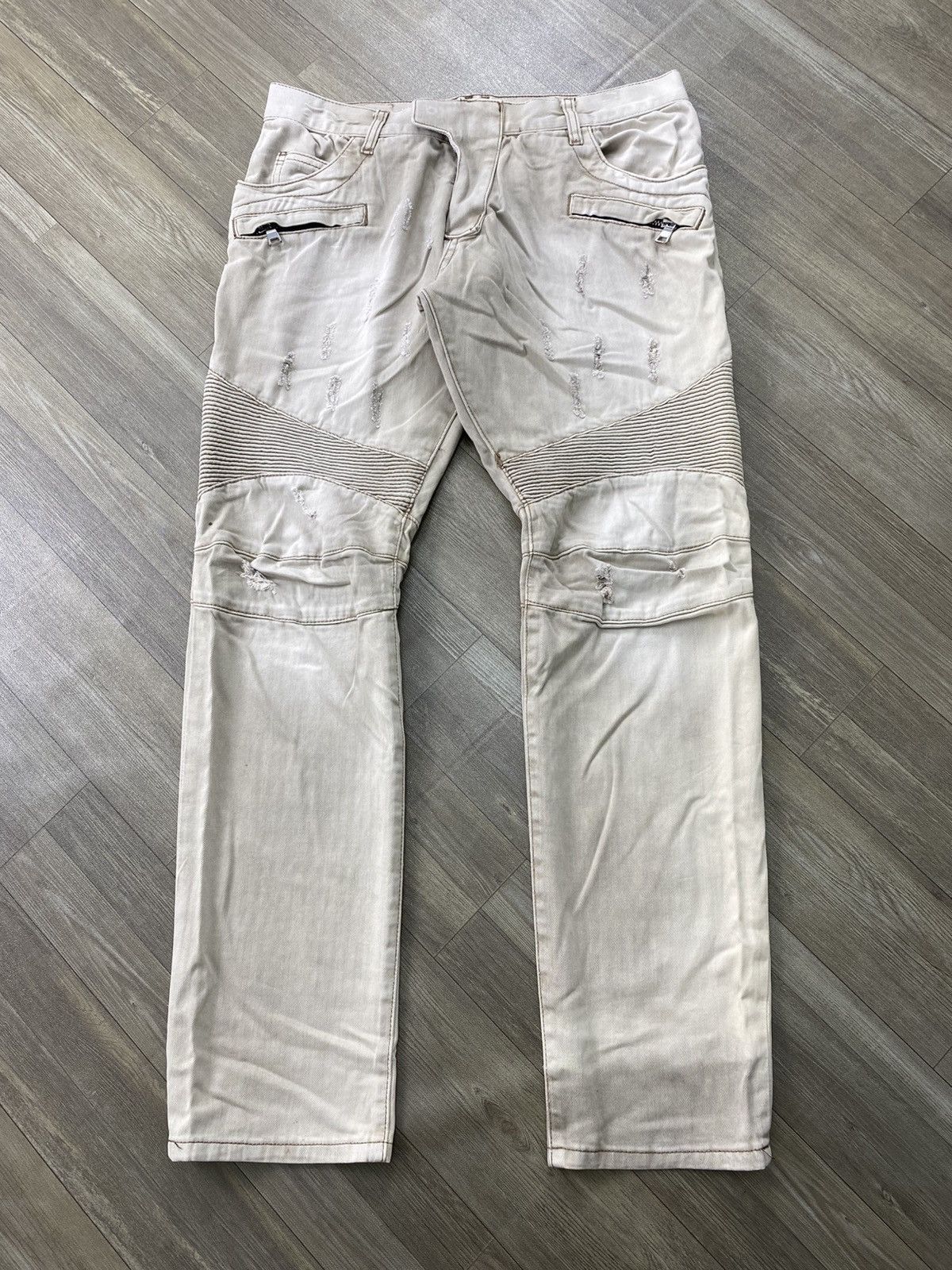 Balmain Vintage Balmain Distressed Bikers Pants Luxury Size US 32 / EU 48 - 1 Thumbnail