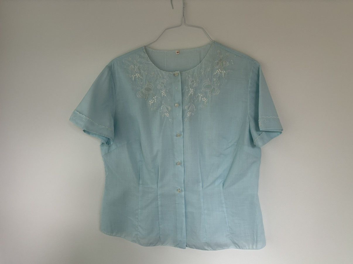 Vintage Vintage Sheer Shortsleeve Embroidered Seethrough 70s 60s 50s Size M / US 6-8 / IT 42-44 - 10 Thumbnail