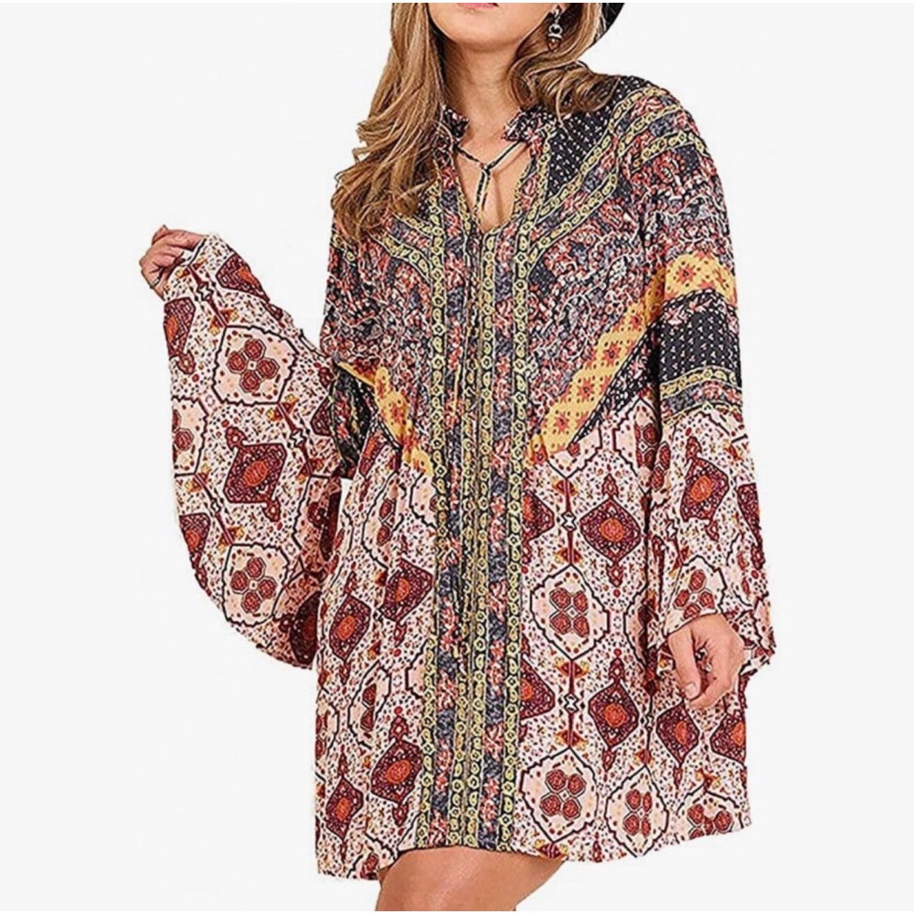 Other umgee Daydream Believer Bell Sleeve Boho Mini Dress Size L / US 10 / IT 46 - 1 Thumbnail