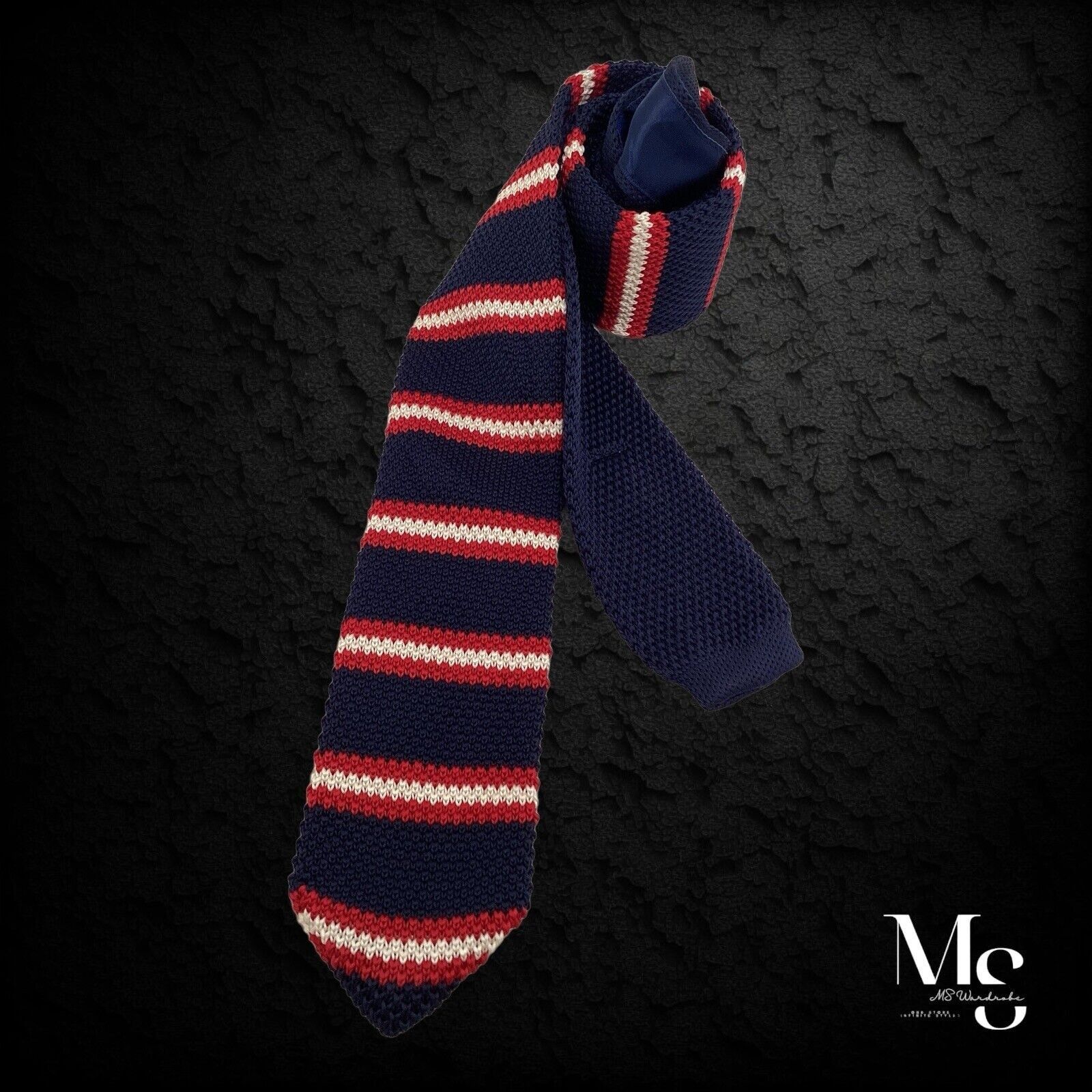 Other THE SPITALFIELDS Blue With Red Stripe Polyester Knit Tie Size ONE SIZE - 1 Thumbnail
