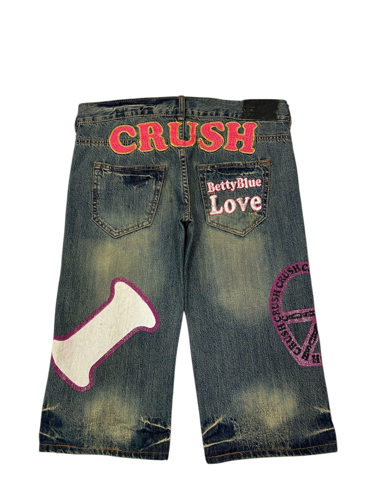 Japanese Brand Japanese Y2k Big Patch embroidered logo Mudwash Short Jeans Size US 35 - 1 Thumbnail