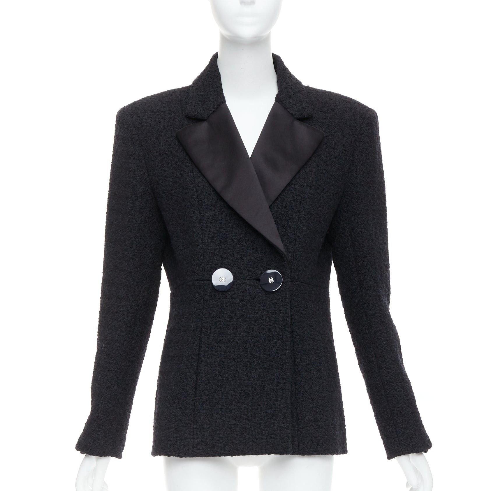 Chanel CHANEL 17A Runway Paris Cosmopolite black tweed double breasted tuxedo jacket FR44 Size XL / US 12-14 / IT 48-50 - 1 Thumbnail