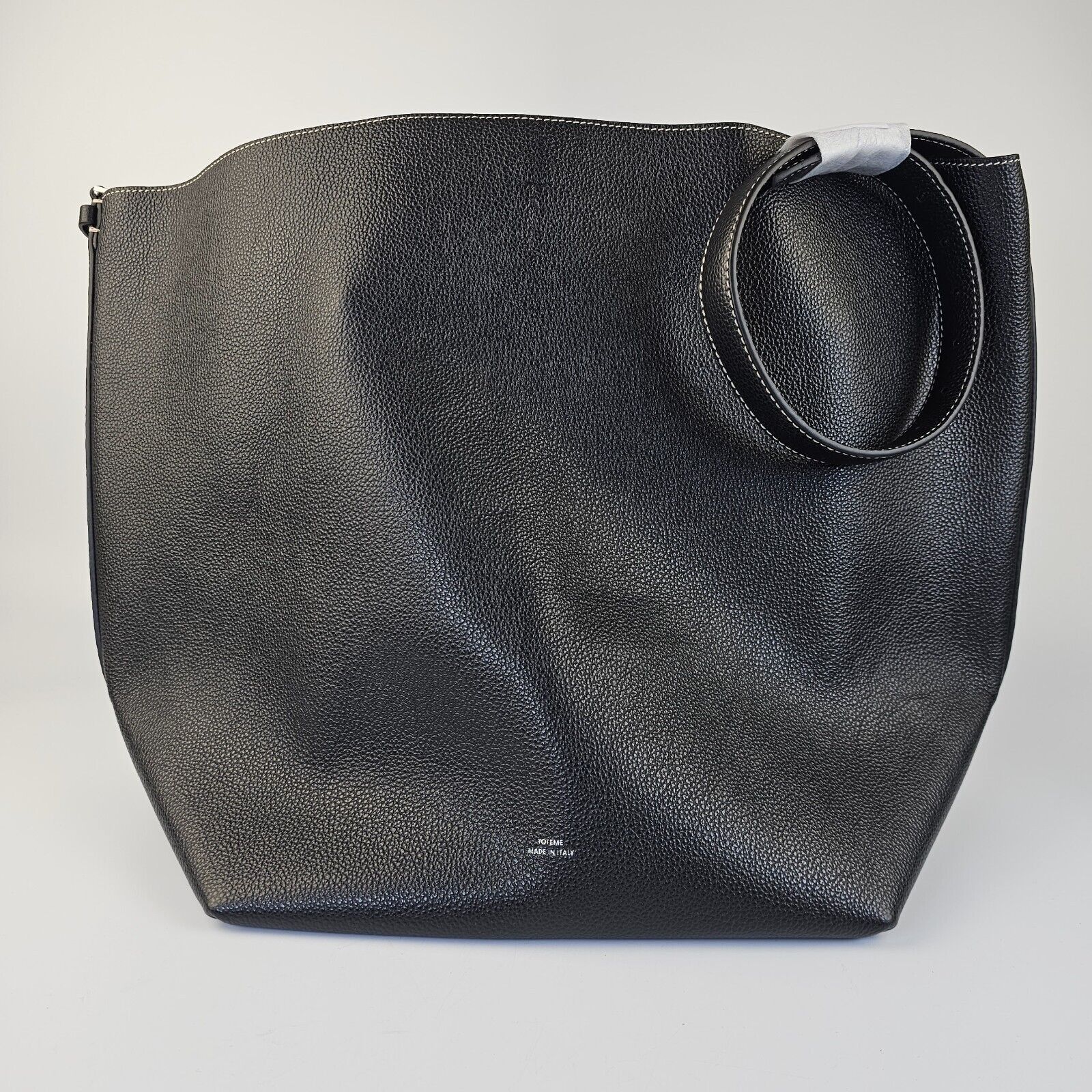 TOTEME Belted Black Grained Leather Tote Bag New