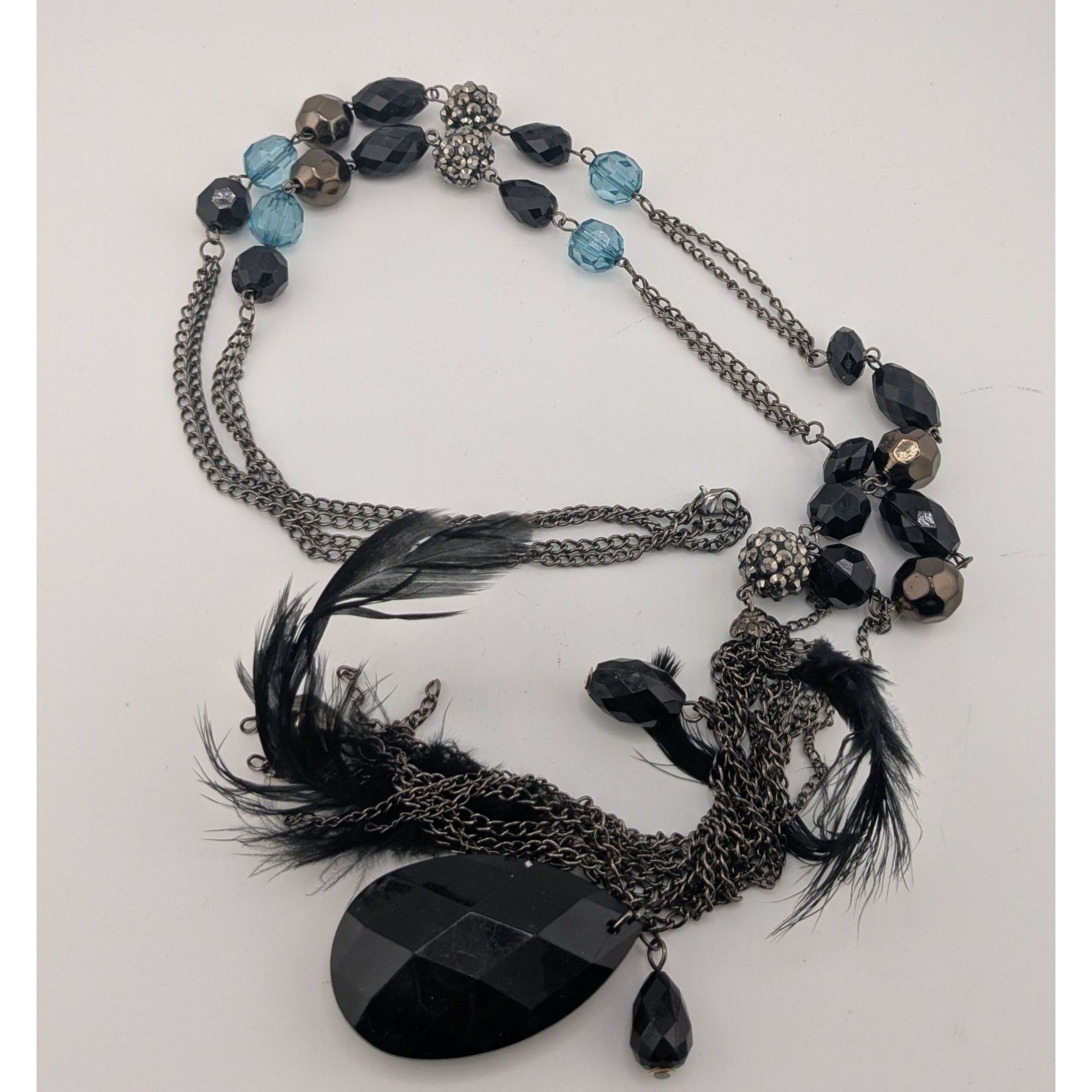Other Vintage Y2K Long Bohemian Black & Blue Crystal Accent Feathe Size ONE SIZE - 3 Thumbnail