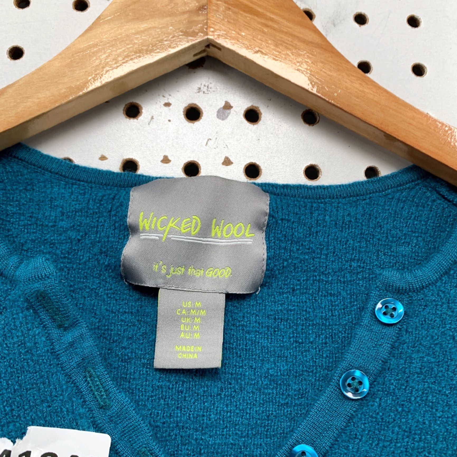 Vintage Wicked Wool Henley Top Shirt Womens Medium Teal Long Sleeve Wool Knit Size M / US 6-8 / IT 42-44 - 3 Thumbnail