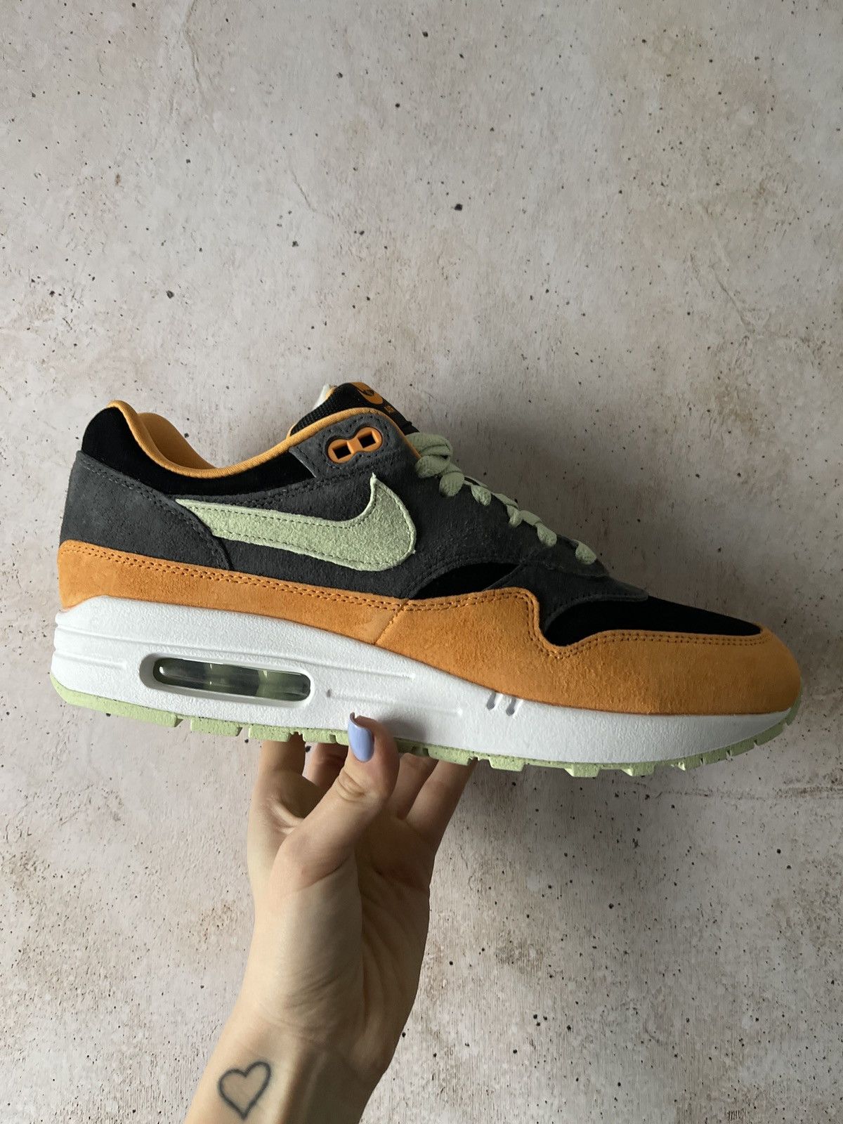 image of Nike Air Max 1 Prm Duck Honey Dew Shoes in Anthracite/Honeydew/Black, Men's (Size 9)