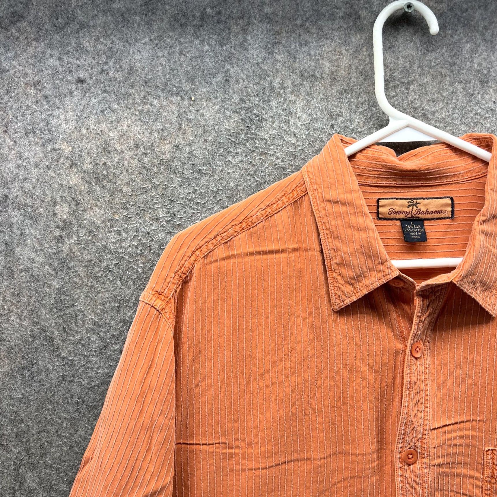 Tommy Bahama Tommy Bahama Shirt Mens Large Orange Silk Cotton Striped Button Front Casual Size US L / EU 52-54 / 3 - 4 Thumbnail