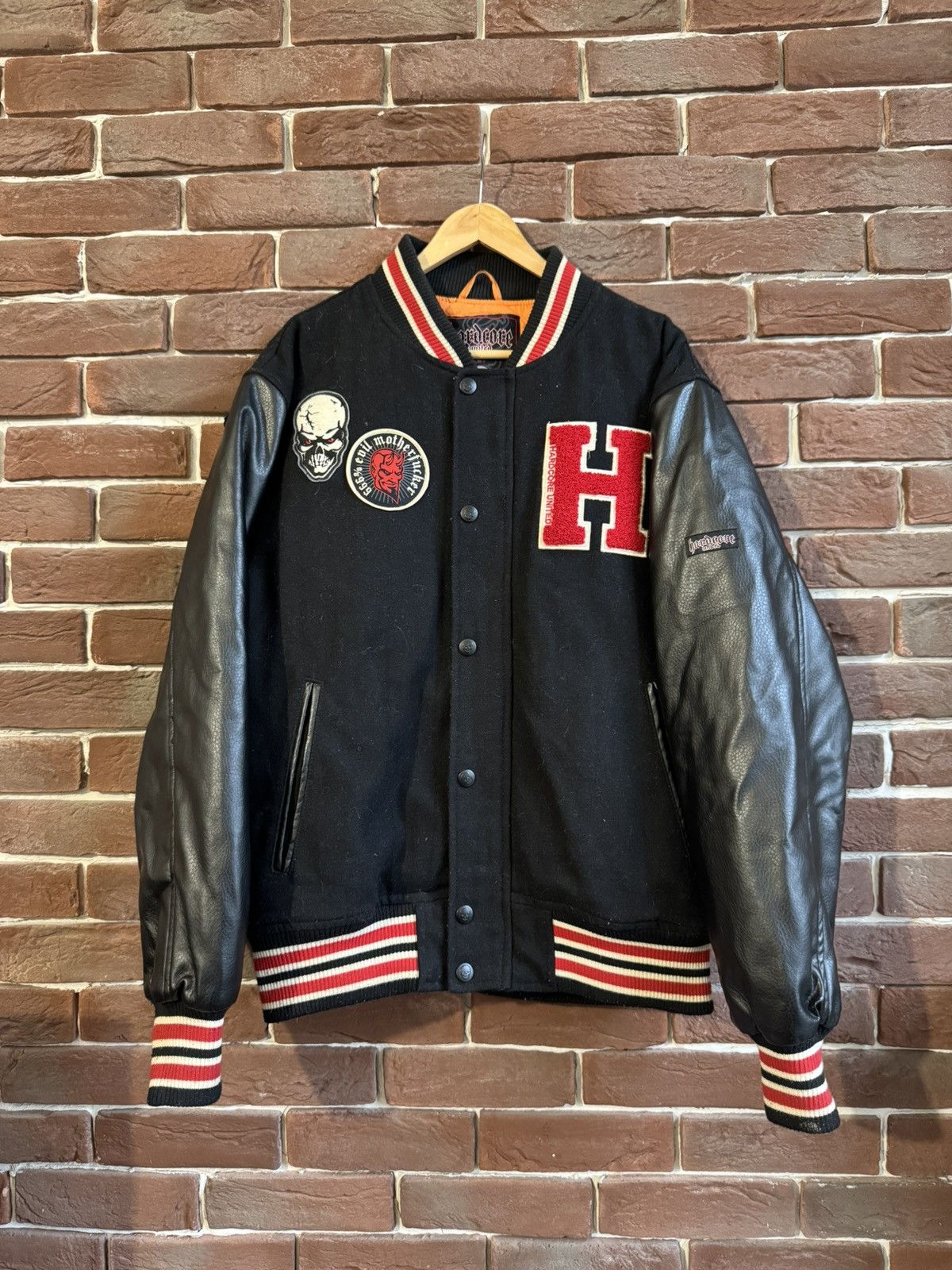 Vintage Rare Hardcore United Varsity Bomber Jacket Gabber L Black Size US L / EU 52-54 / 3 - 1 Thumbnail