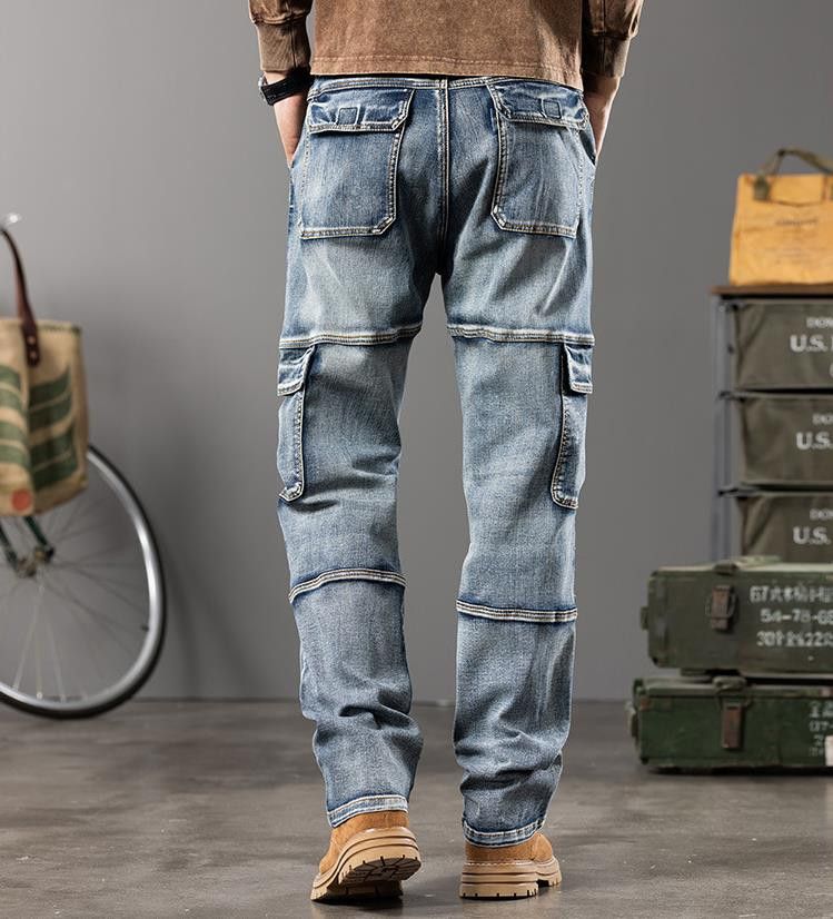 Jean Men's Baggy Jeans Loose Straight Tube Multi Pocket Size US 30 / EU 46 - 3 Thumbnail
