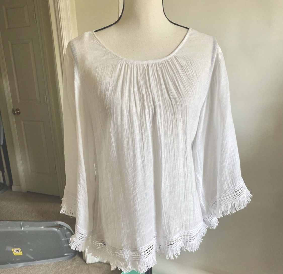 Other UNIQUE SPECTRUM WHITE BOHO EYELET FRINGED TOP SHIRT Size L / US 10 / IT 46 - 5 Thumbnail