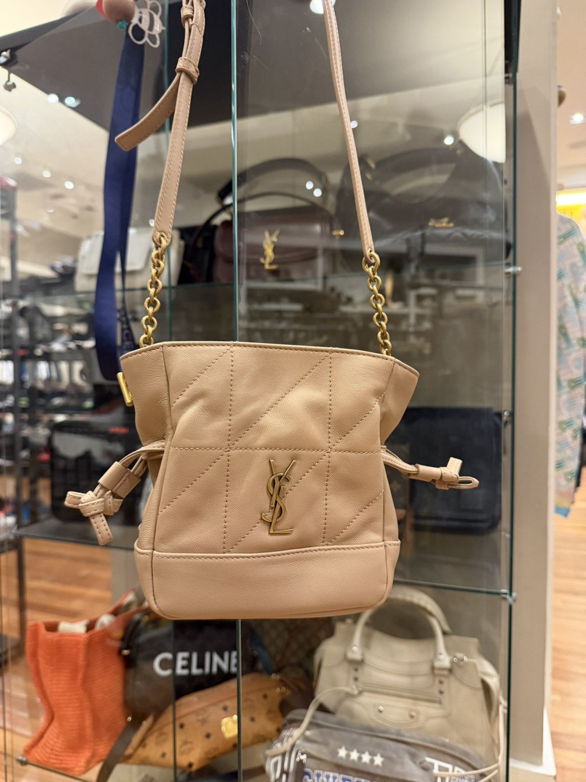 Saint Laurent Paris YSL Mini Jamie Shopping Bag in Lambskin Beige Size ONE SIZE - 1 Thumbnail