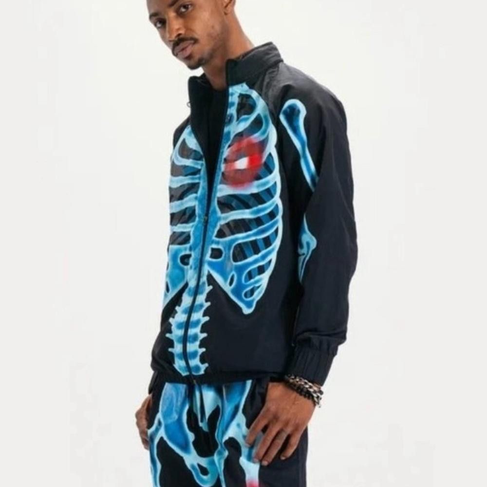 Market NWOT Market Injuries Track Jacket in Black/ Blue Unisex Sz M Size US S / EU 44-46 / 1 - 1 Thumbnail