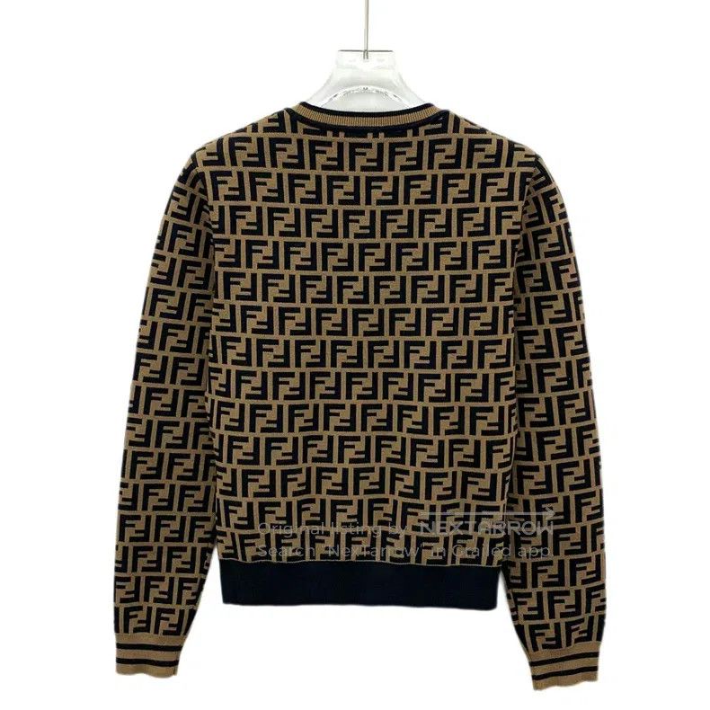 Fendi Fendi Dark brown logo letter full-printed round neck long- Size S / US 4 / IT 40 - 3 Thumbnail