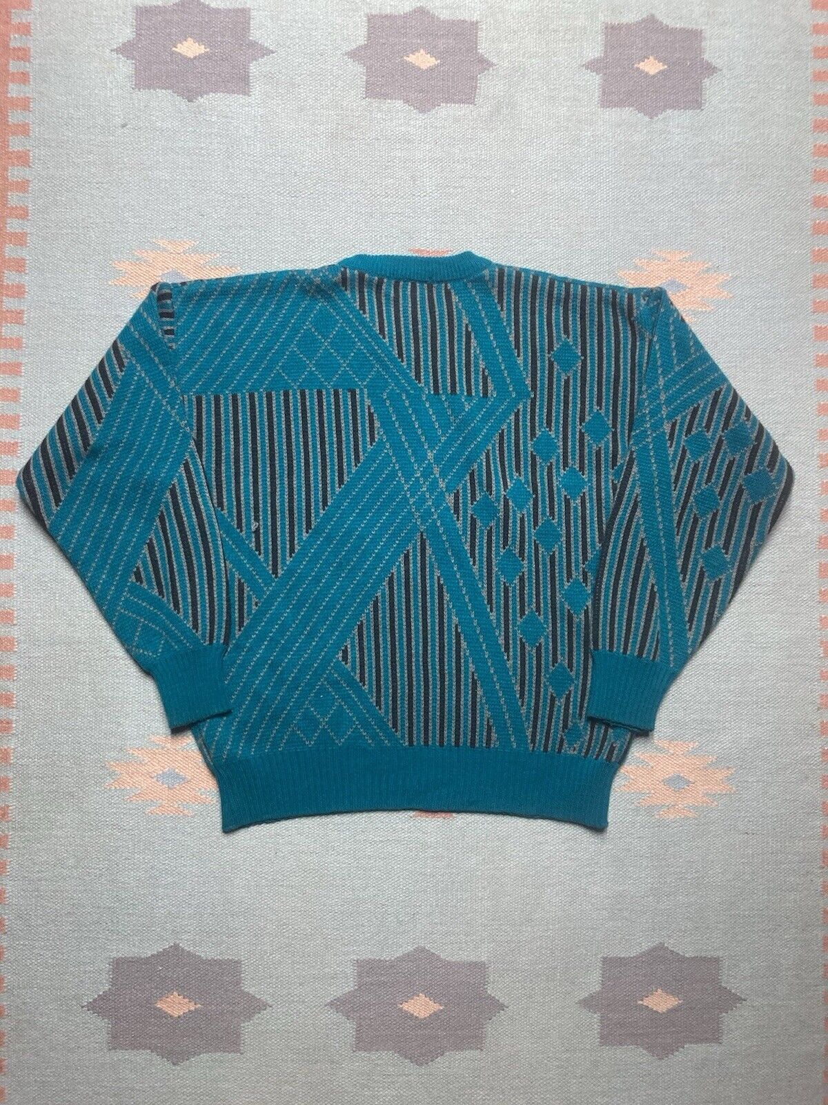 Vintage knit sweater geometric diamonds grandpa abstract crewneck L Size US L / EU 52-54 / 3 - 6 Thumbnail