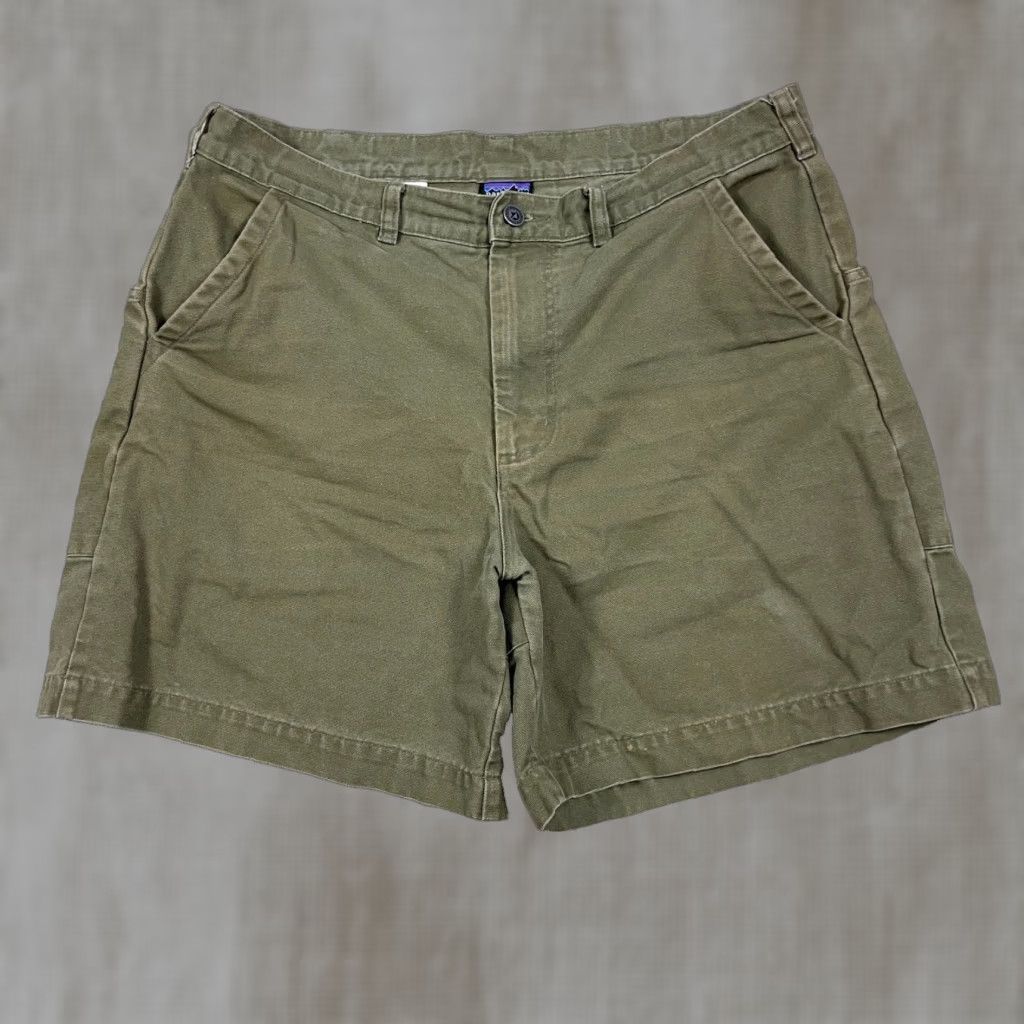 VINTAGE Patagonia Shorts Men 36 Olive Green Duck Canvas Organic Canvas Hiking Bermuda Cargo Pocket Pockets Zipper Logo