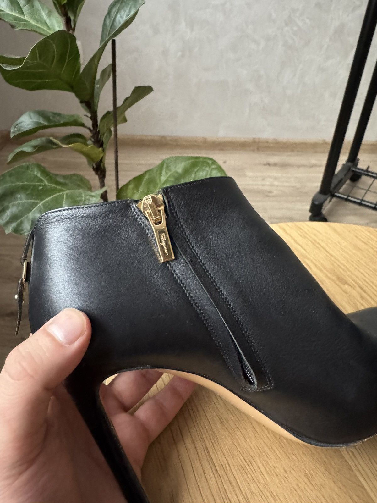 Salvatore Ferragamo Black Leather Ankle Boots Heels