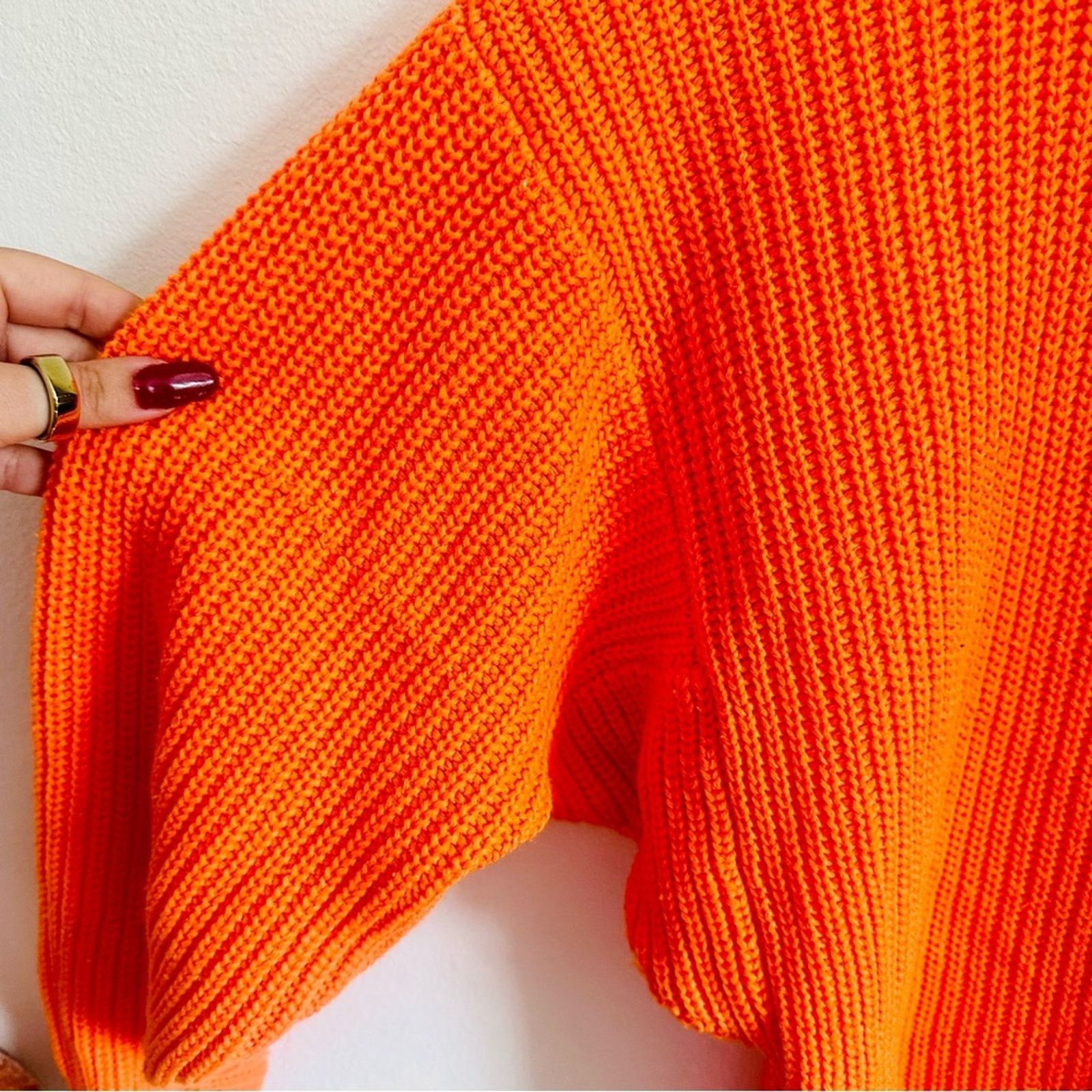 Express EXPRESS Neon Orange Chunky Knit Tunic Pullover Crew Sweater Size M / US 6-8 / IT 42-44 - 13 Thumbnail