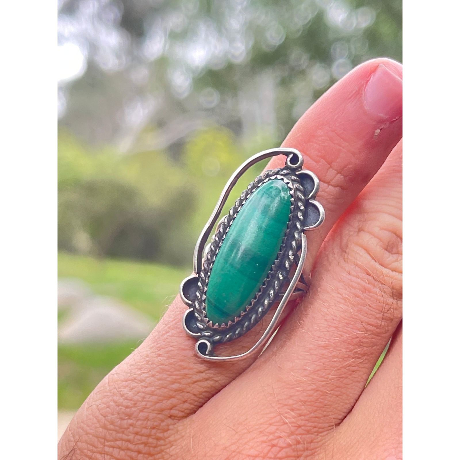 Vintage Signed Native American Malachite Ring Sterling Silver Size 6 Size ONE SIZE - 2 Thumbnail