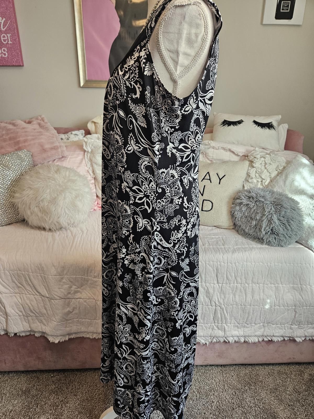 Designer Black & White Floral Maxi Dress Size L / US 10 / IT 46 - 3 Thumbnail