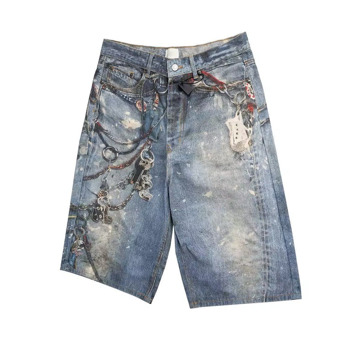 Other Patchwork Baggy Printed Loose Wide Leg Shorts Y2k Size US 31 - 3 Thumbnail