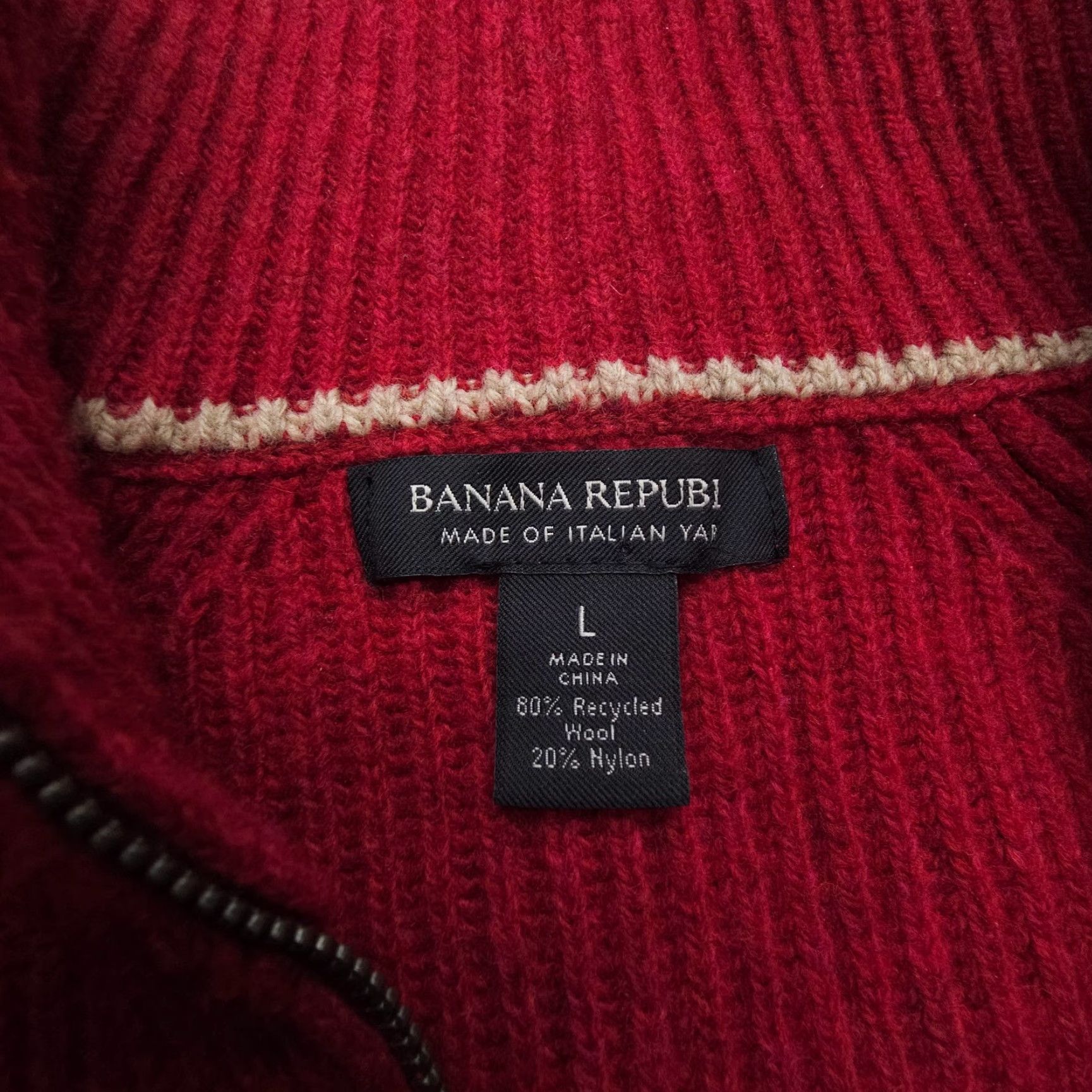 Banana Republic VINTAGE Banana Republic 1/4 Zip Sweater Mens Large Red Wool Italian Yarn Turtleneck Size US L / EU 52-54 / 3 - 3 Thumbnail