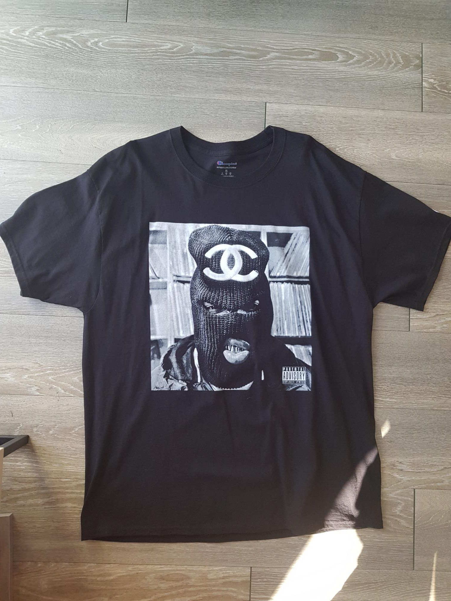 Image of Art x Champion Westside Gunn Griselda Chanel Ski Mask T-Shirt in Black, Men's (Size XL)