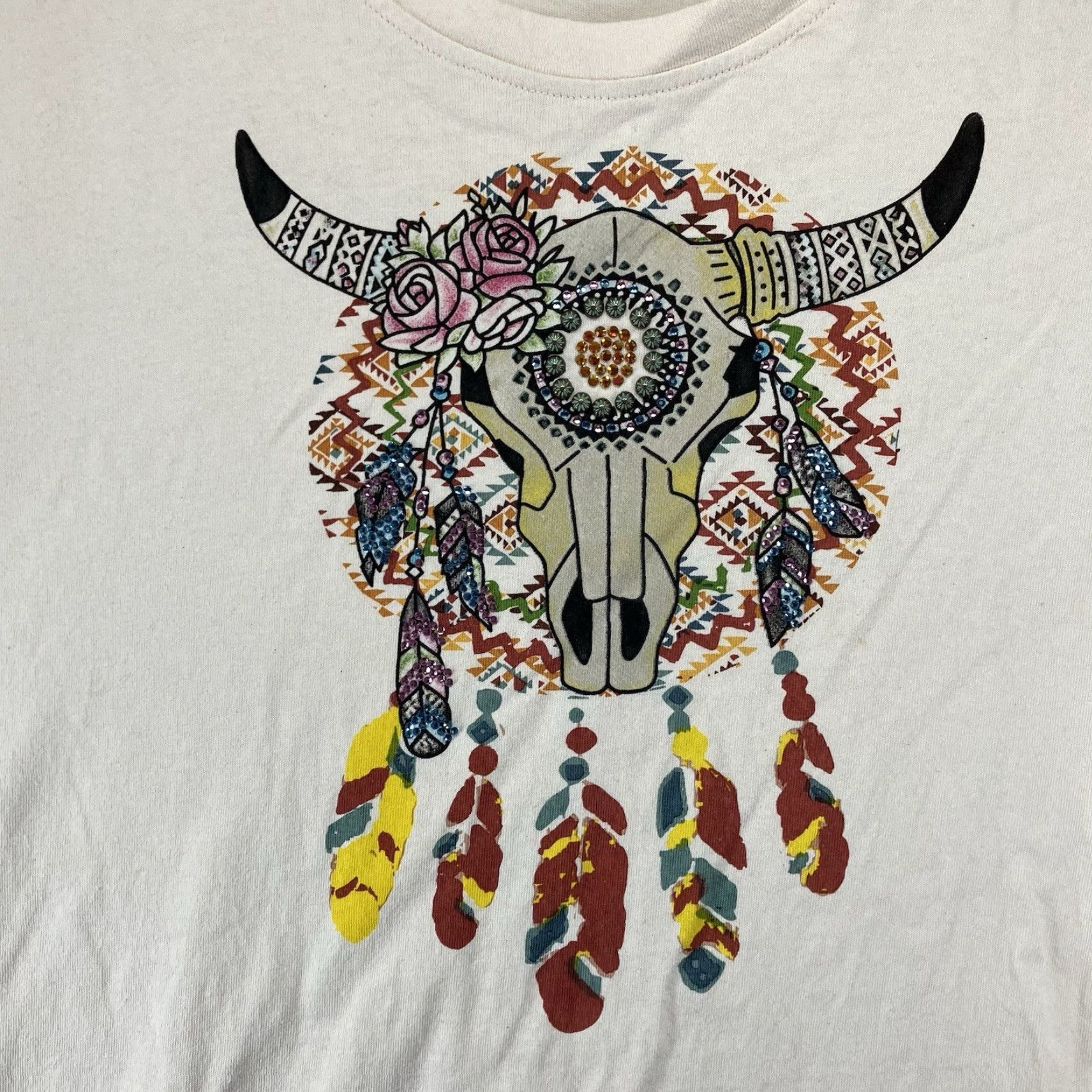 Vintage VINTAGE American Bling Western Cowgirl T-Shirt Women Large All Cotton Roses Feathers Rustic 90s Casual Size L / US 10 / IT 46 - 4 Thumbnail