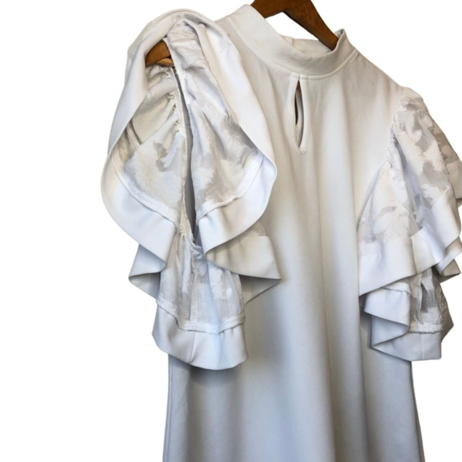 Other Ashley Stewart Ruffle Flutter Lace Sleeve White Blouse Size XXL / US 16-18 / IT 52-54 - 7 Thumbnail
