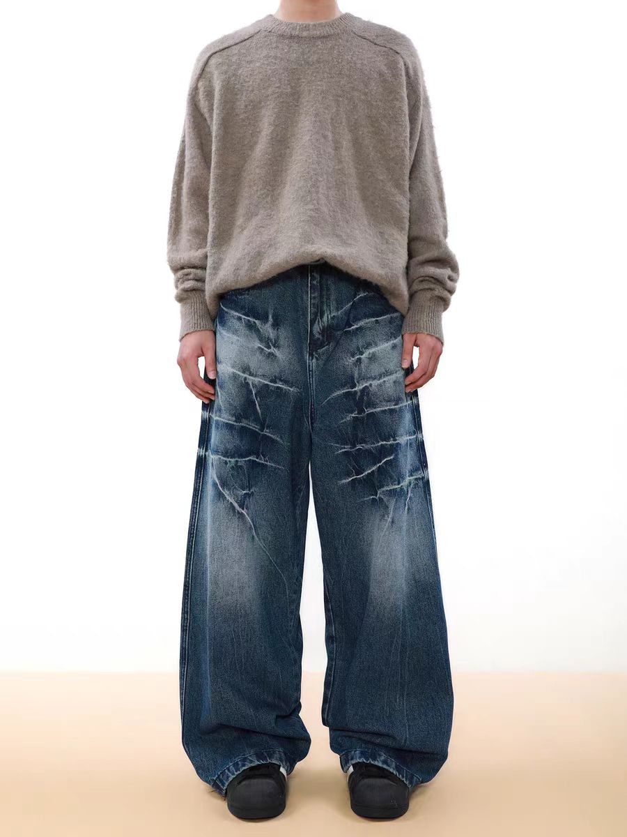 Japanese Brand × Jean Vintage Cracked Lightning Washed Relaxed Jeans Size US 30 / EU 46 - 1 Thumbnail