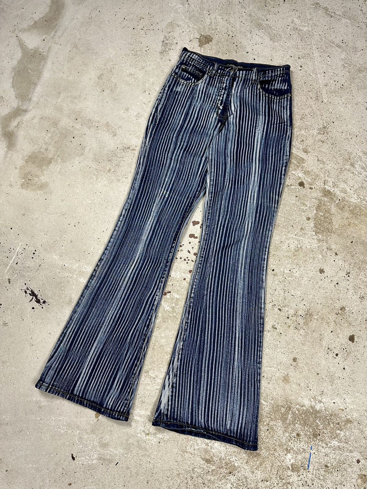 If Six Was Nine × Le Grande Bleu (L.G.B.) × Vintage Vintage Y2K Flare Wide Legs Striped Bootcut Pants Size US 27 - 1 Thumbnail