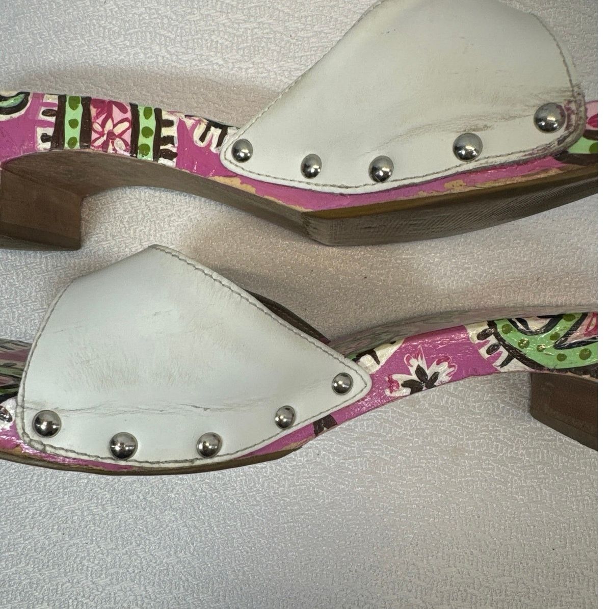 Scholl Vintage Scholls White Leather Painted Wooden Sandals Size 9 Size US 9 / IT 39 - 6 Thumbnail
