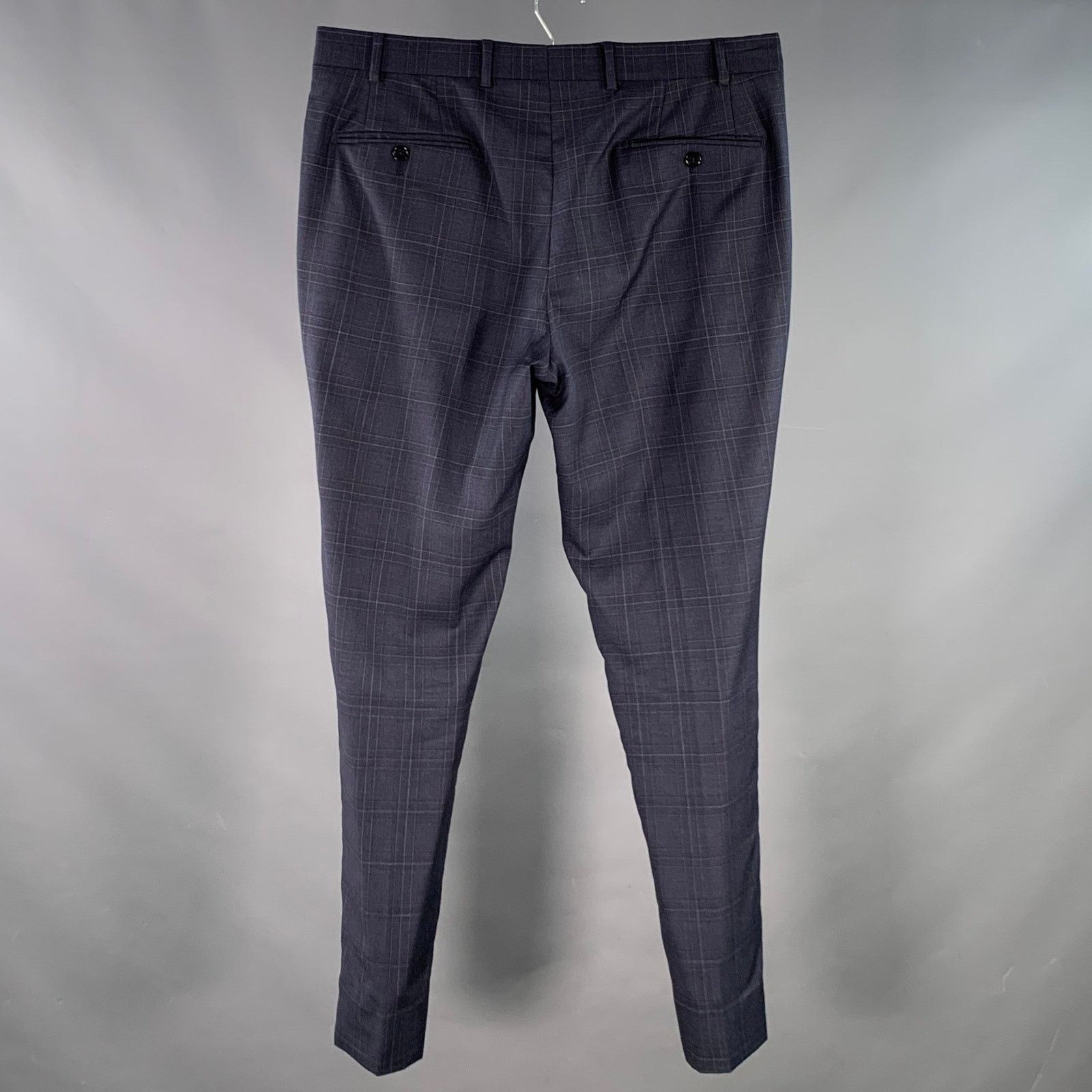 Emporio Armani Size 34 Navy Plaid Wool Slim Tapered Zip Fly Dress Pants Size US 34 / EU 50 - 3 Thumbnail