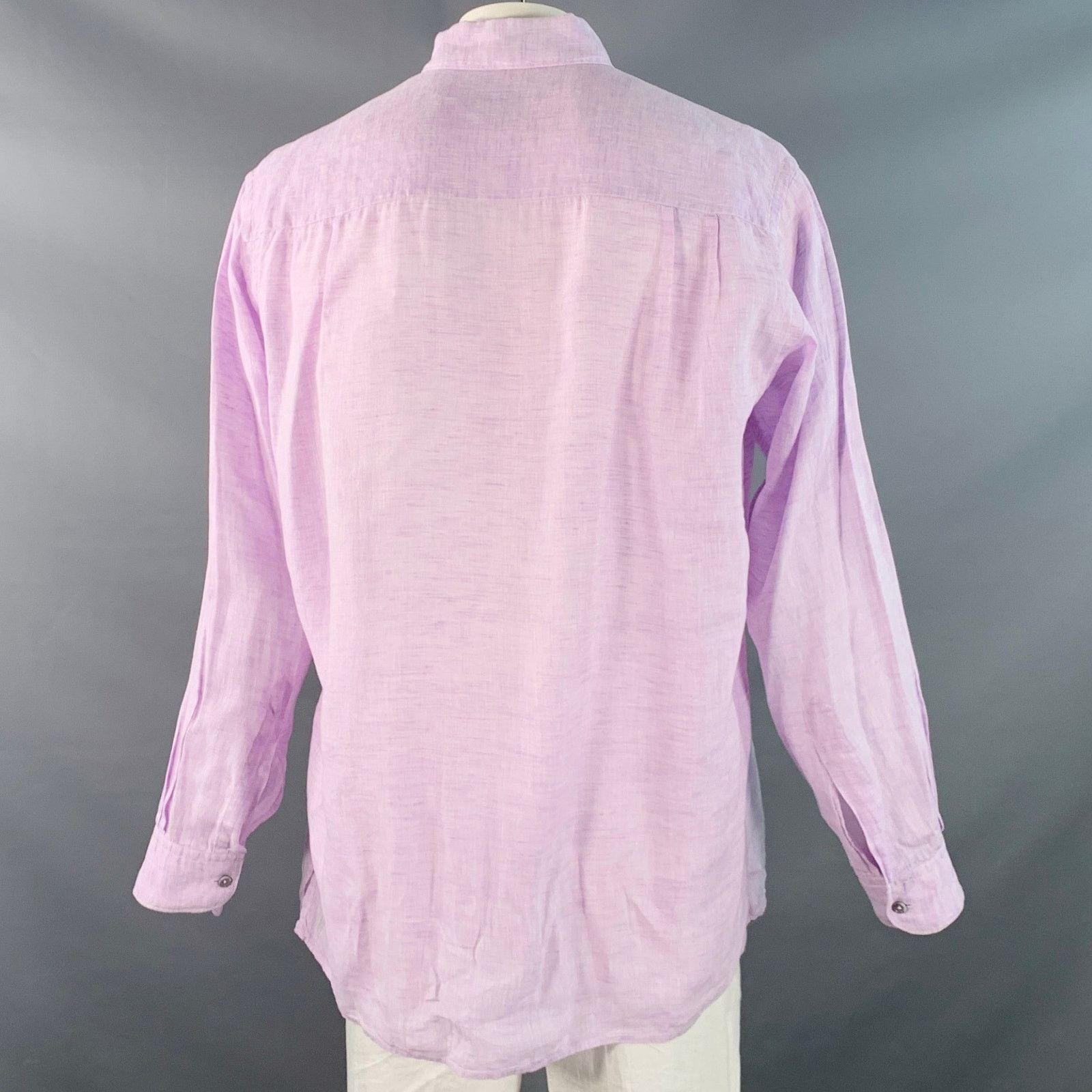 Ermenegildo Zegna Size XL Purple Lavender Linen One Pocket Long Sleeve Shirt Size US XL / EU 56 / 4 - 3 Thumbnail