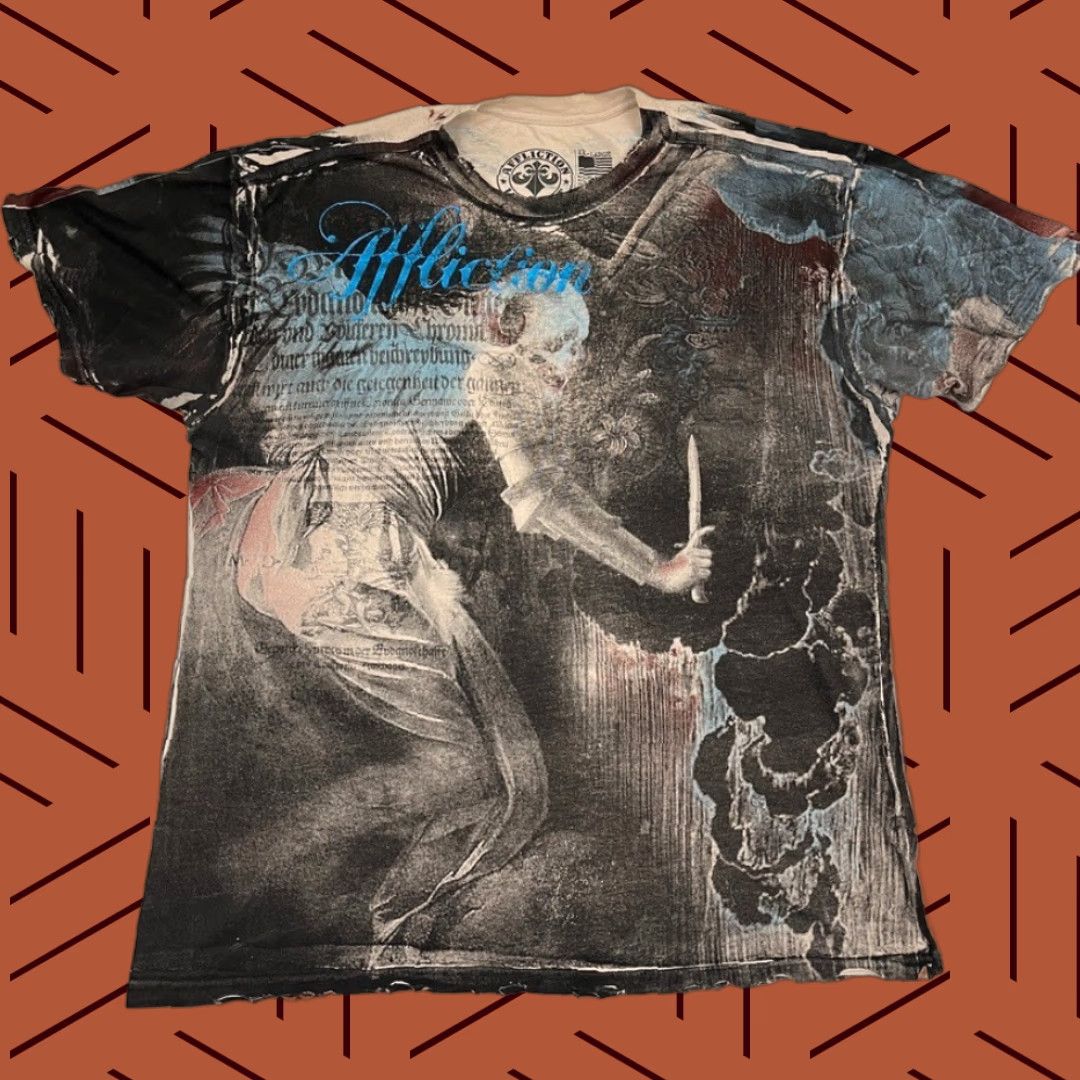 Affliction Affliction Shirt Mens 2XL XXL Slim Skeleton Reaper Grunge Goth Distressed Y2K Graphic Print Crew Neck Black Cotton Short Sleeve T-Shirt Size US XXL / EU 58 / 5 - 1 Thumbnail