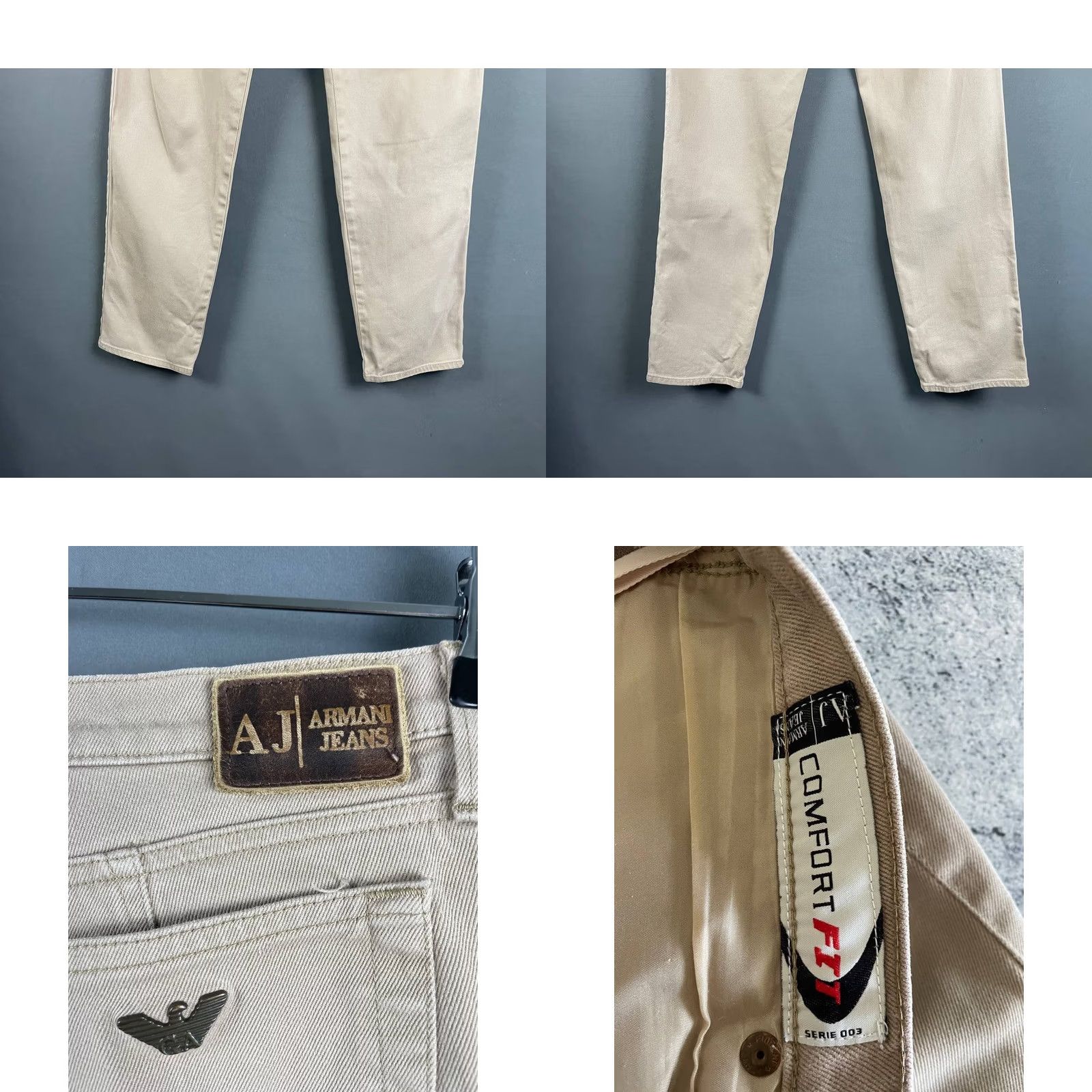 Vintage Armani Jeans Pants Men Beige Cotton Comfort Straight Leg Chino Button Fly Size US 35 - 8 Thumbnail