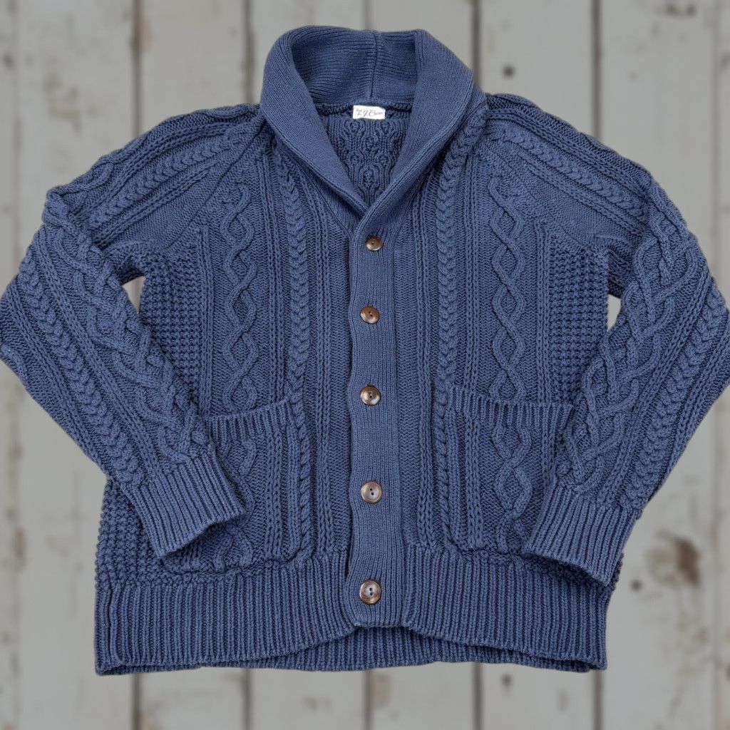 J.Crew Cable Knit 3-D Shawl Sweater Chunky Men's Medium J. Crew BA280 Cable Knit 3-D Shawl Sweater Cardigan with Pockets Blue M Men Size US M / EU 48-50 / 2 - 1 Thumbnail